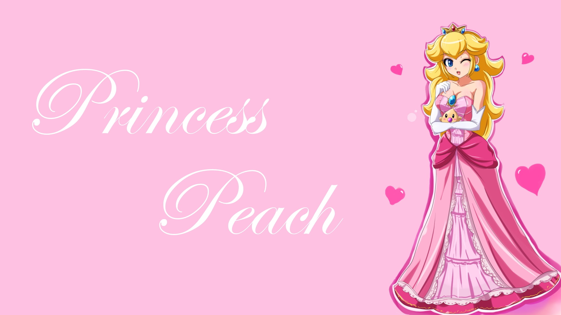 princess, hd, 1080P, pink, video games, mario, peach, illustration, HD Wallpaper