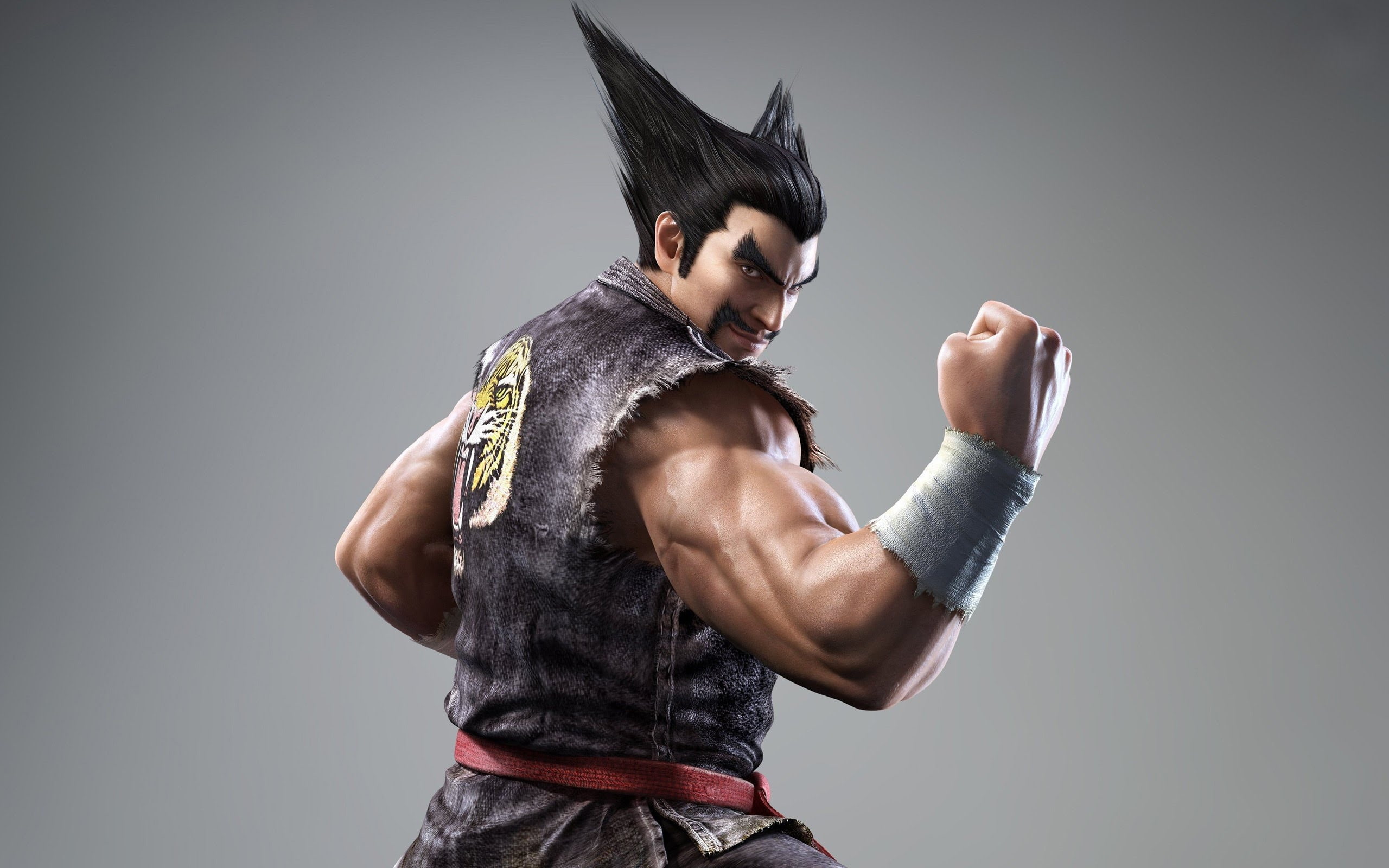 indoors, bicep, tekken, high, human arm, lifestyles, heihachi, healthy lifestyle, muscular build, strength, human muscle, young men, one person, gray, studio shot, HD Wallpaper