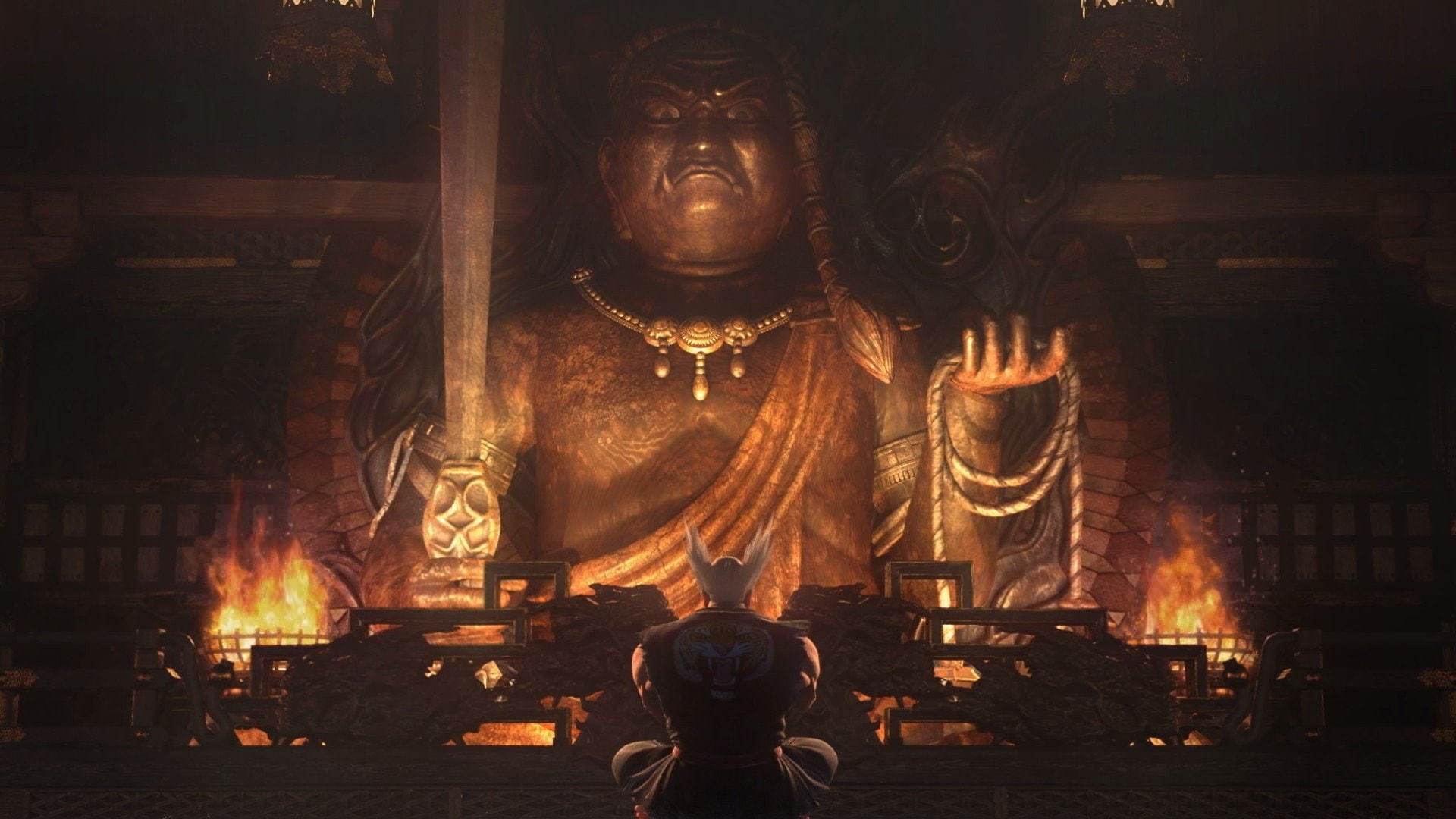 praying, real people, architecture, heihachi tekken 7, 1080P, place of worship, art and craft, shrine, belief, built structure, male likeness, one person, HD Wallpaper