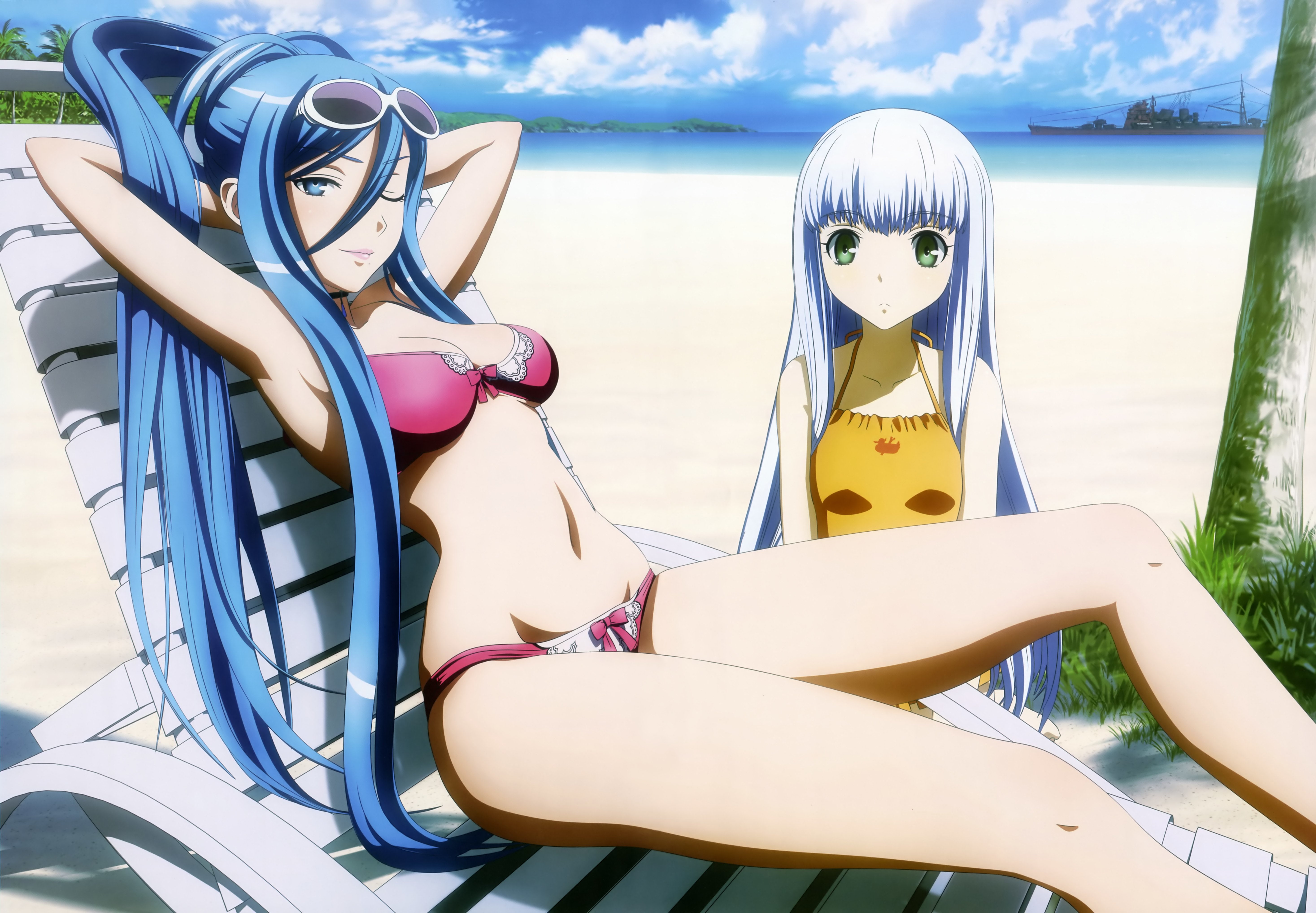 beach, girls, swimwear, 5K, takao, anime, glasses, arpeggio, aoki, hagane, iona, HD Wallpaper
