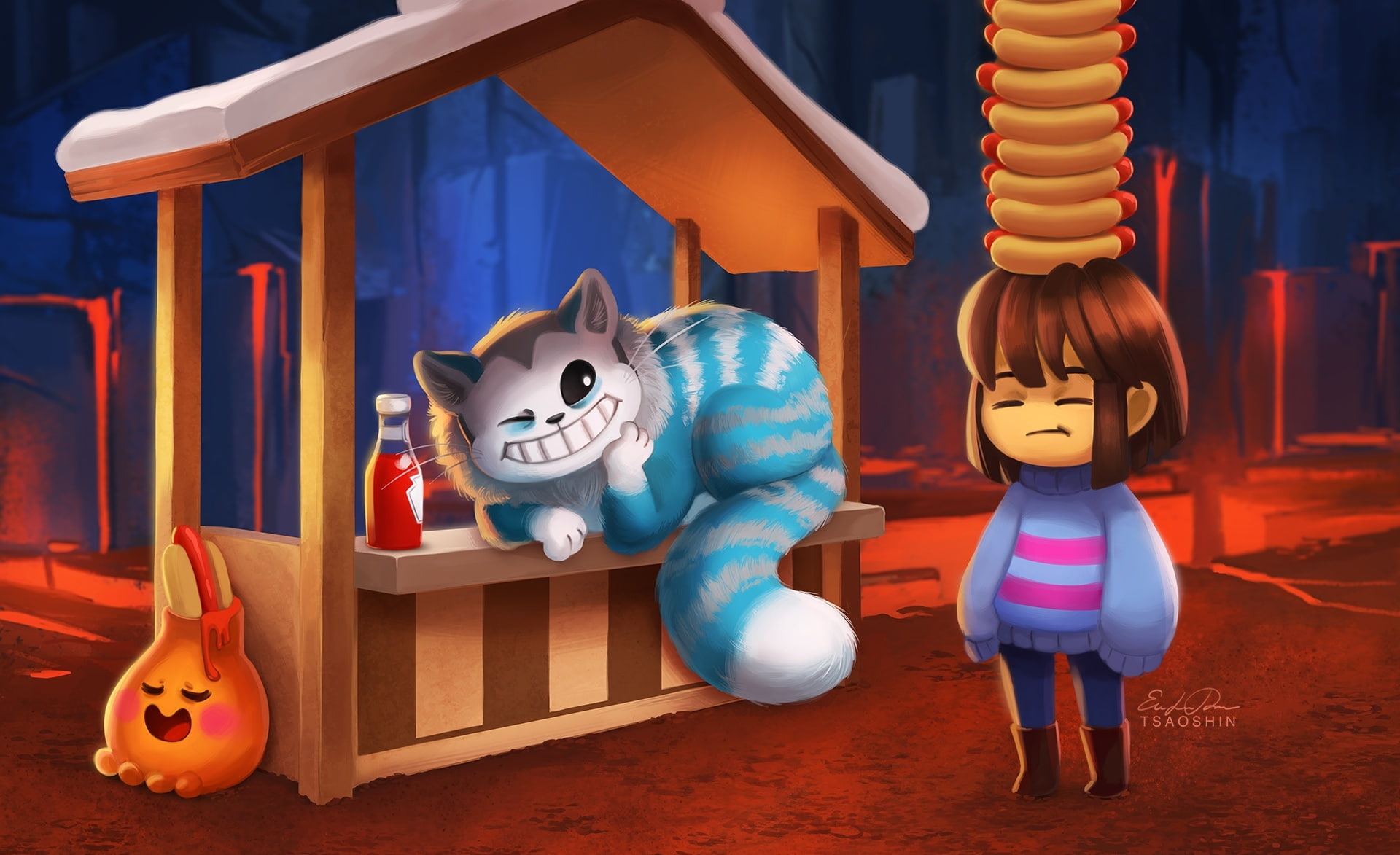 creativity, cheshire, illuminated, Game, Fanart, craft, cat, jack o lantern, Fantasy, 1080P, Digital, toy, indoors, day, hotland, art and craft, representation, HD Wallpaper