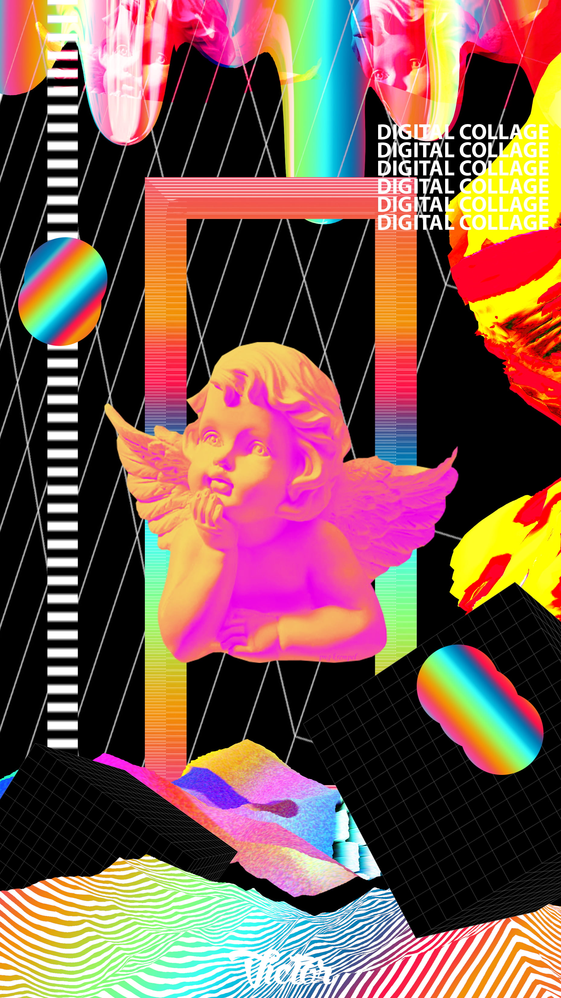 2K, digital, Color Burst, 00111 (Artist), angel, collage, Phone HD Wallpaper