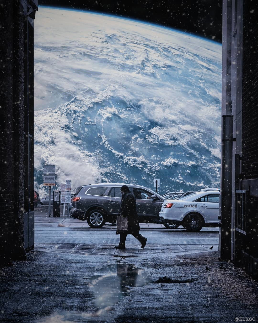 Photoshop, planet express, urban, 720P, fantasy city, snow, kuxgo, car, 00111 (Artist), planet, gox, Phone HD Wallpaper