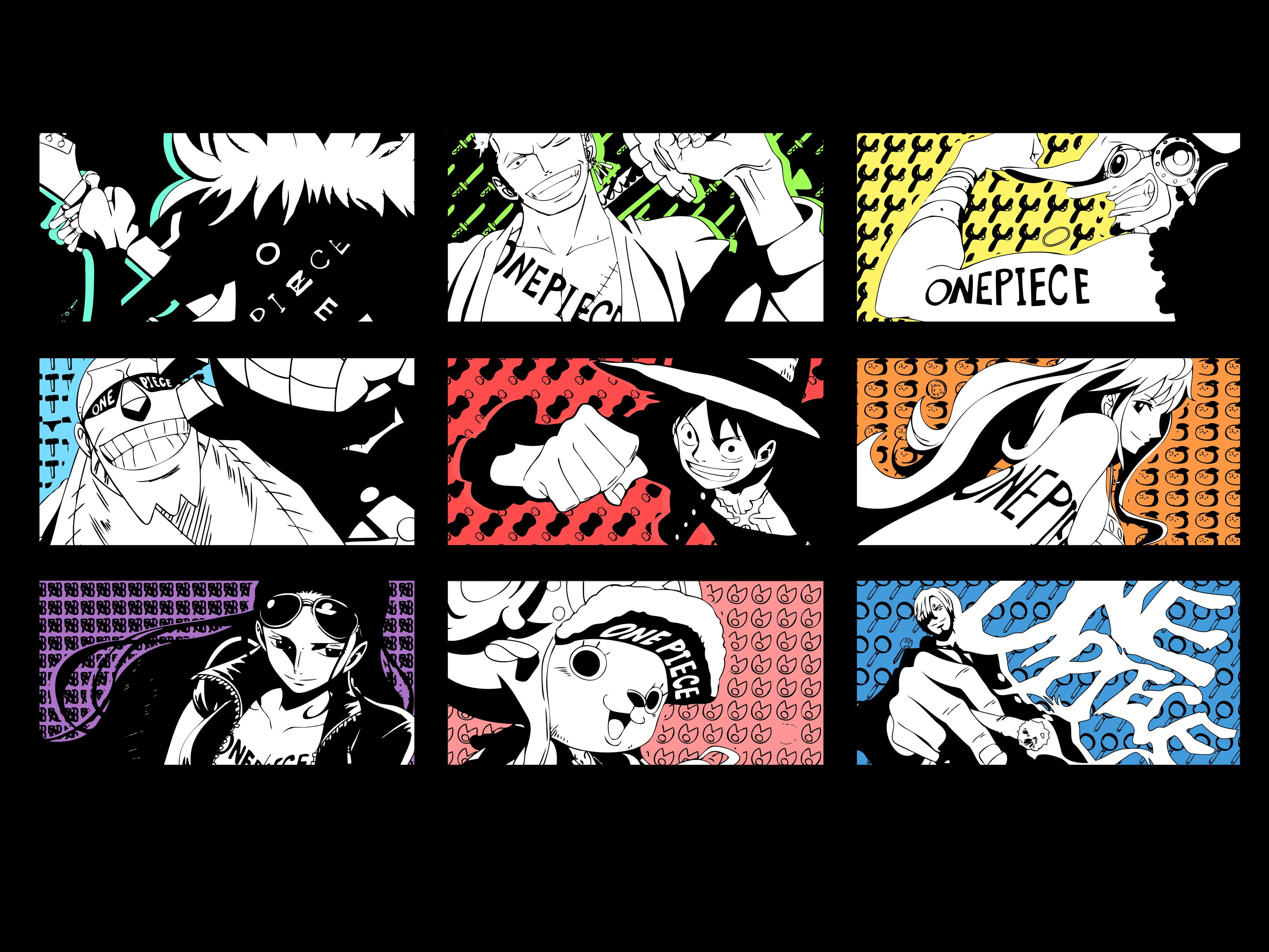 auto post production filter, close-up, collection, choice, Straw Hat Pirates, female likeness, no people, creativity, 2K, pattern, black background, transfer print, HD Wallpaper