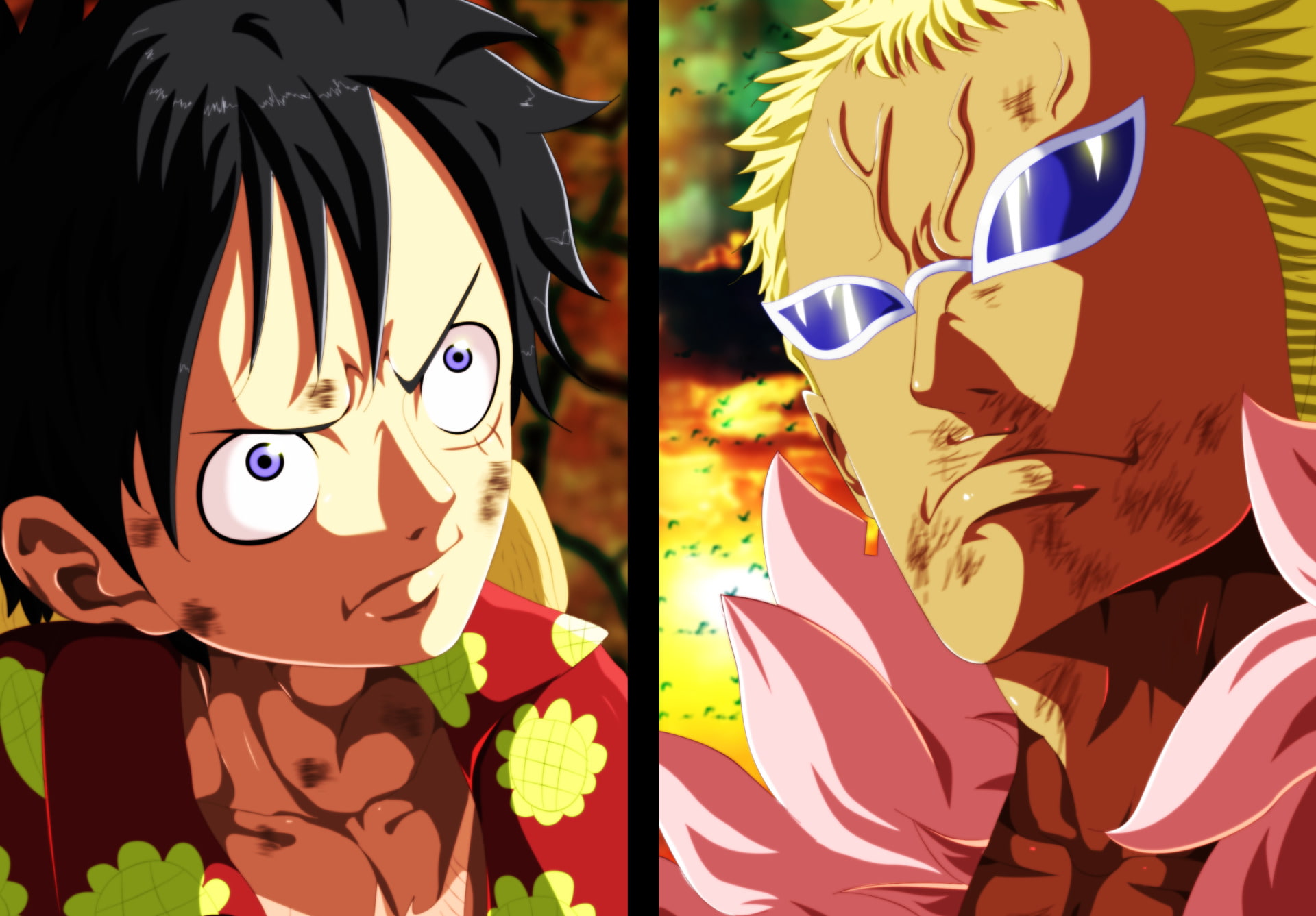 Monkey D. Luffy, Donquixote Doflamingo, Anime, 1080P, One Piece, HD Wallpaper