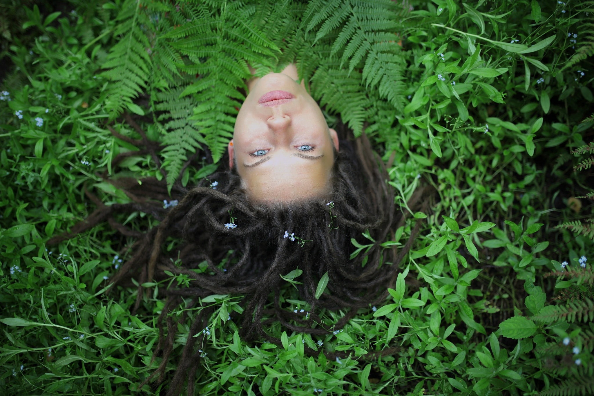 portrait, leisure activity, one person, land, growth, high angle view, dreadlocks, day, young adult, front view, real people, blue eyes, nature, women, HD Wallpaper