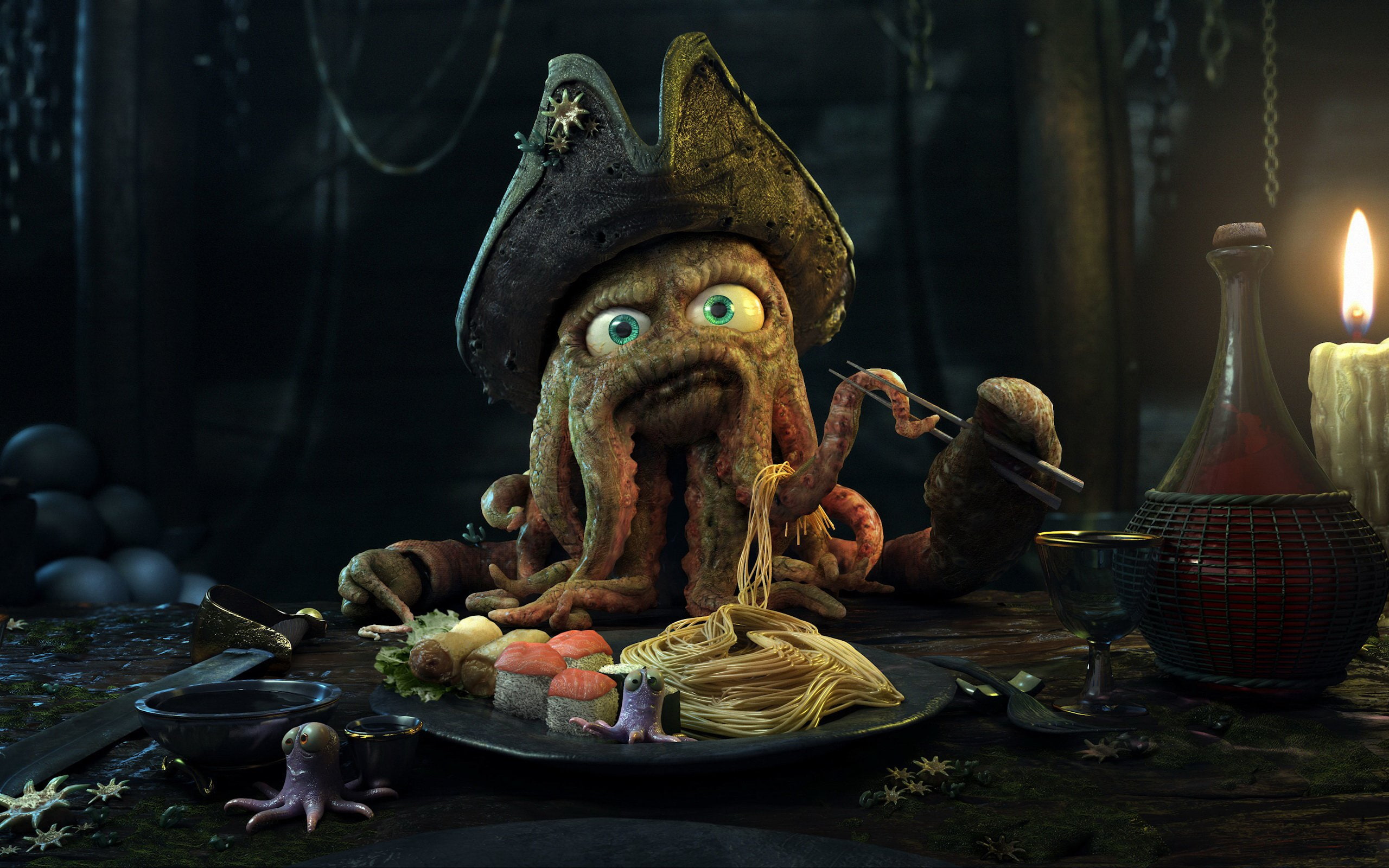 octopuses, davy, caribbean, dutchman, jones, pirates, flying, 2K, HD Wallpaper