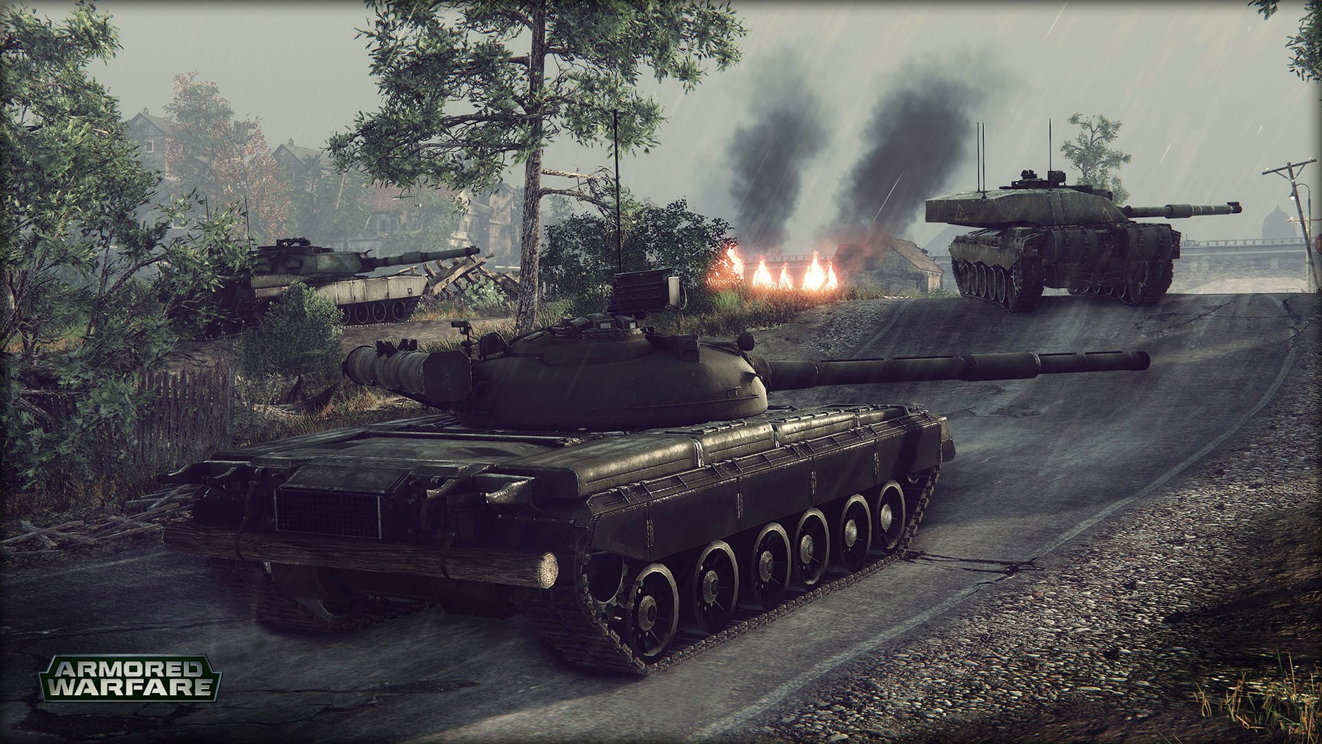 fire, armored tank, tree, architecture, armored, built structure, tank, warfare, land vehicle, motion, sky, game, day, transportation, water, Armored Warfare, HD Wallpaper