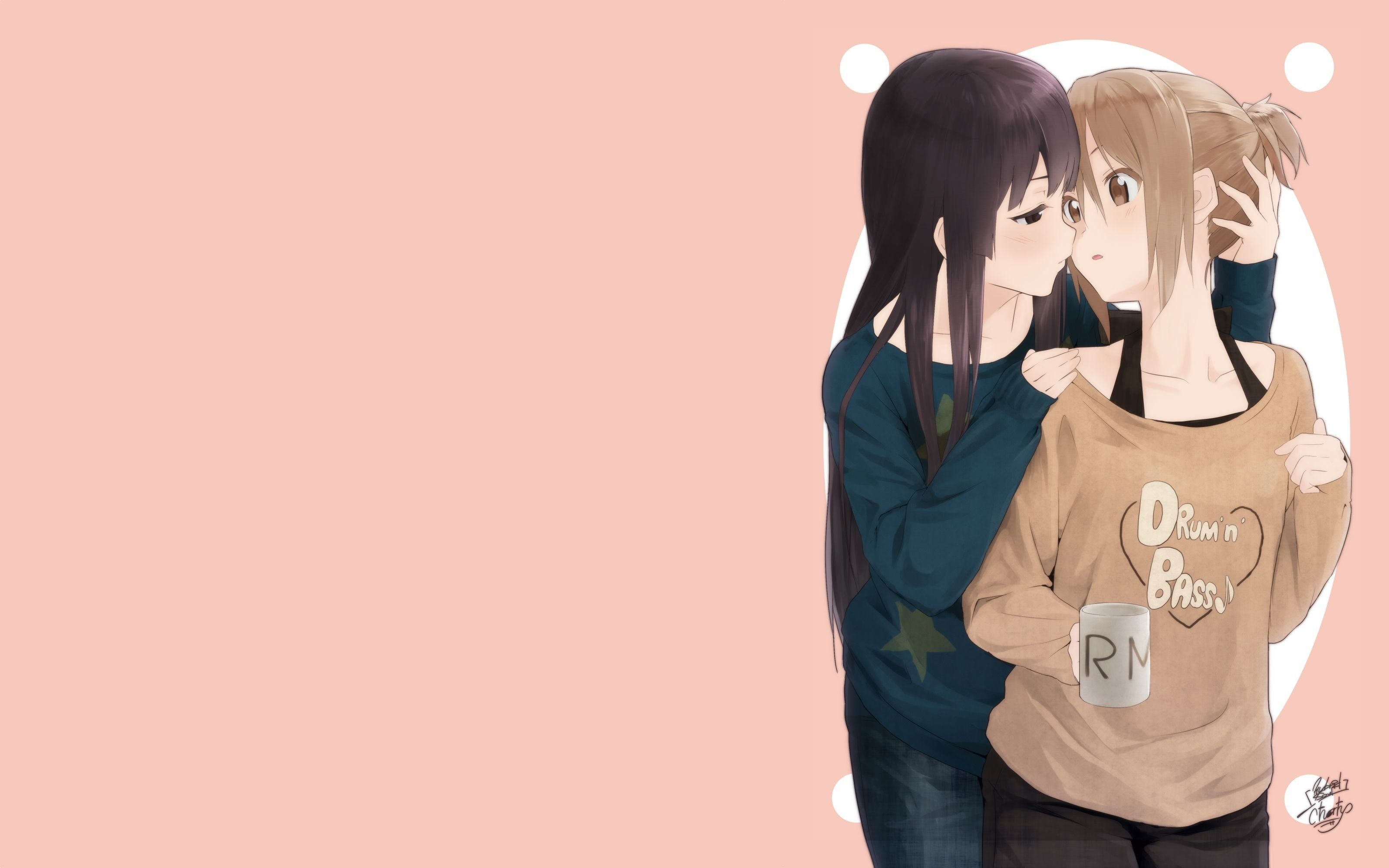 togetherness, adult, colored background, casual clothing, lifestyles, people, K-ON!, three quarter length, Akiyama Mio, art and craft, women, hairstyle, HD Wallpaper