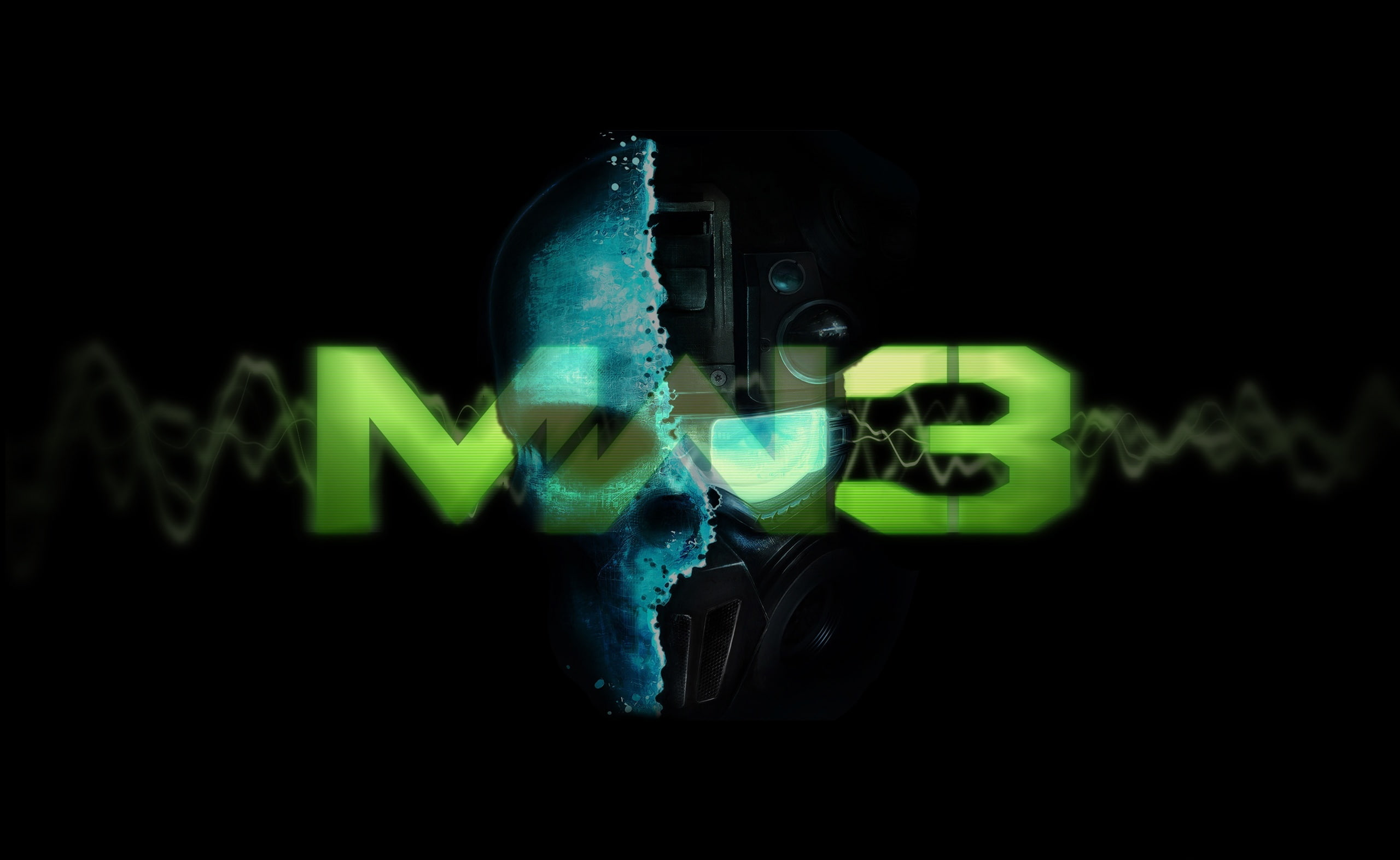 glowing, glass - material, black background, technology, arts culture and entertainment, green, indoors, text, copy space, modern warfare 3, Games, lighting equipment, HD Wallpaper