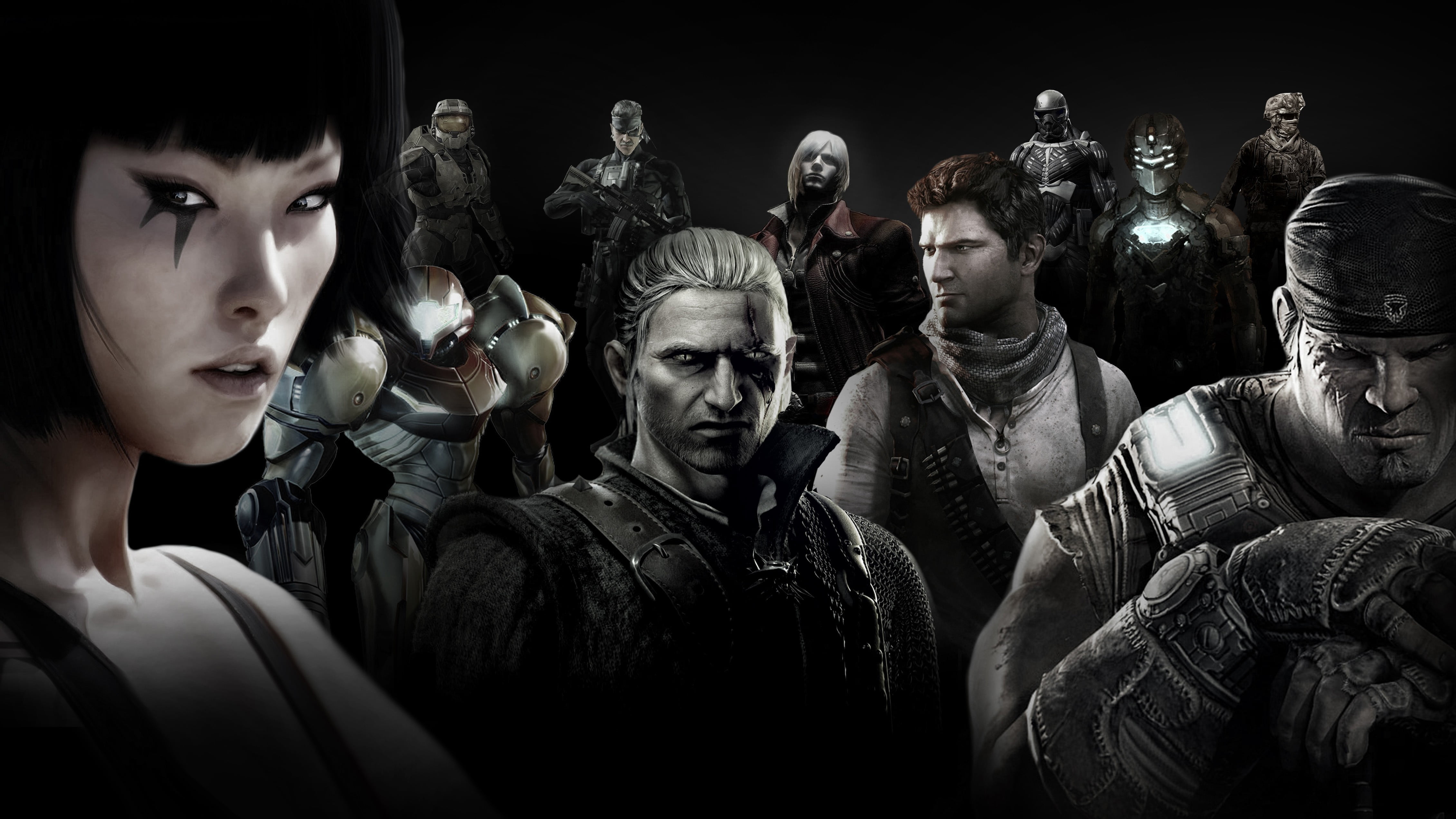4K, horror, representation, headshot, Gears of War, Halo, indoors, black And White, dark, Metal Gear Solid, spooky, waiting, portrait, digital, HD Wallpaper