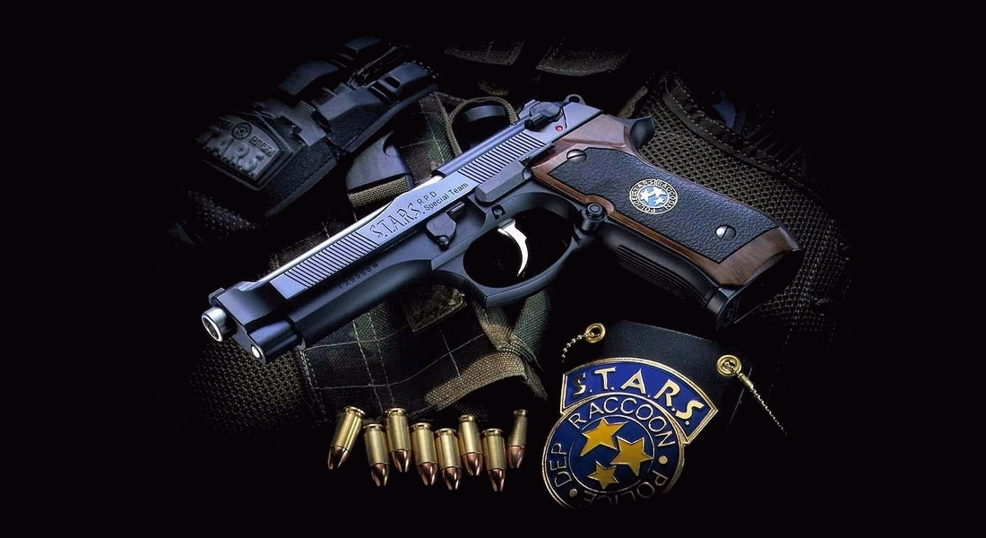 beretta, 1080P, evil, Guns, x, hd, resident, weapons, ammunition, stars, art, space, HD Wallpaper