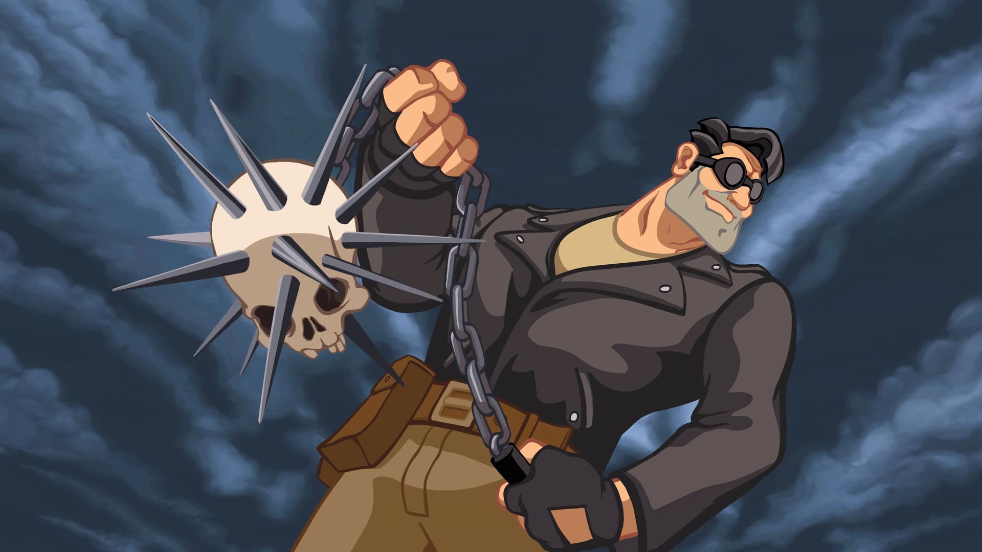 skull, video games, glasses, jacket, 1080P, flail, Full Throttle Remastered, sky, bottom view, HD Wallpaper