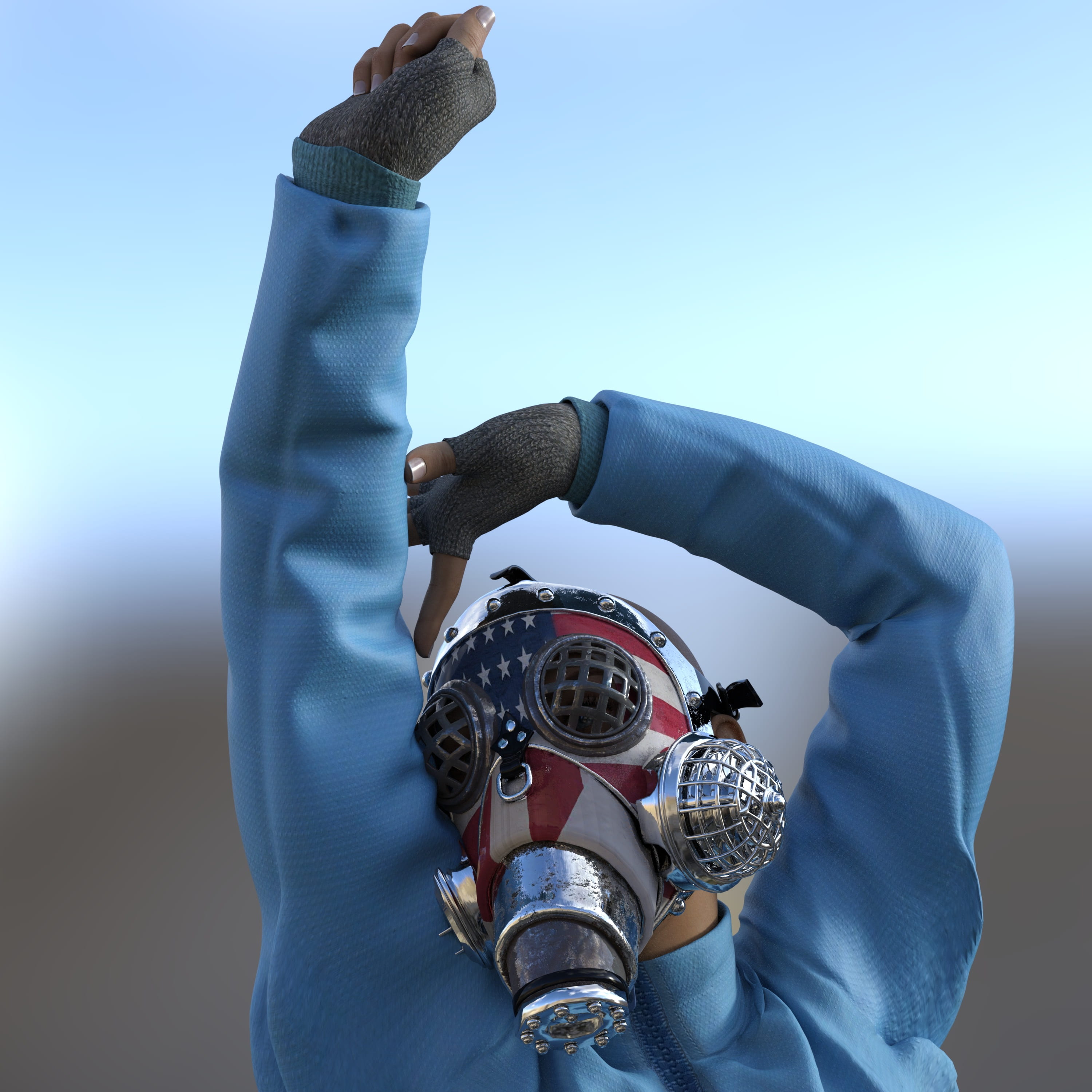 sky, fantasy, nature, human body part, arms raised, holding, mask, end time, background, technology, gas mask, human arm, day, photographic equipment, real people, Phone HD Wallpaper
