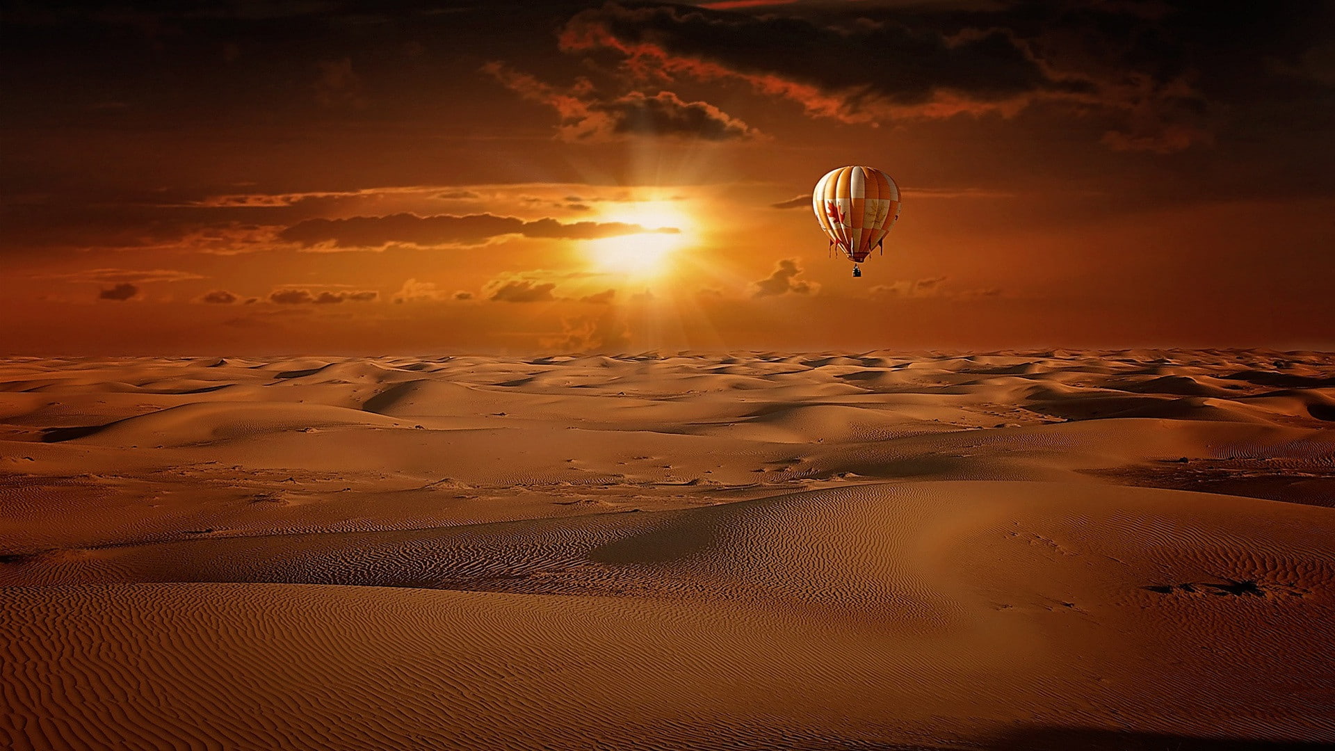 1080P, sunrise, ultra hd, 4k pics, desert, hot, air, balloon, HD Wallpaper