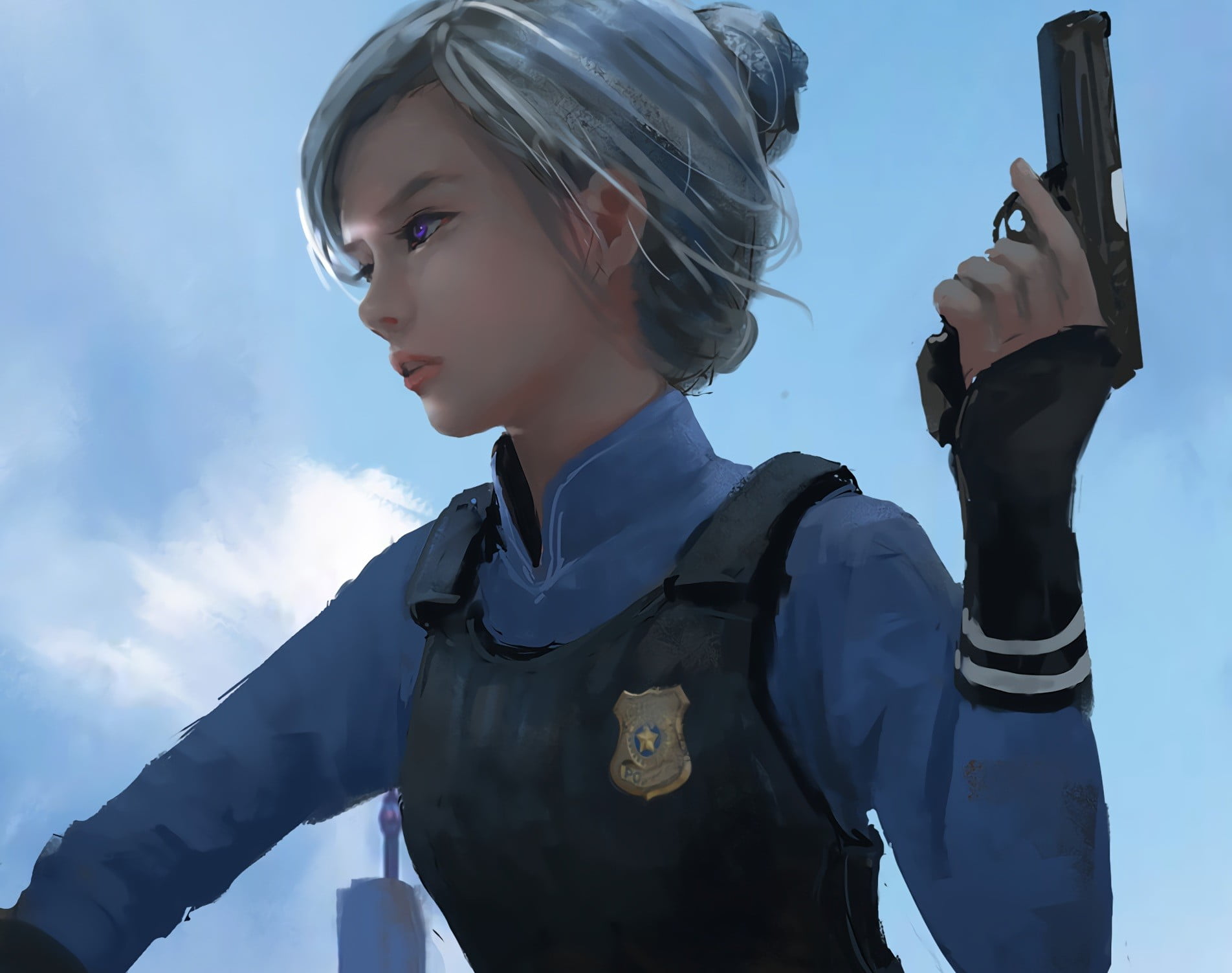 clothing, portrait, waist up, police, gray hair, digital, leisure activity, 720P, men, weapon, real people, female, lifestyles, gun, people, nature, Zootopia, HD Wallpaper