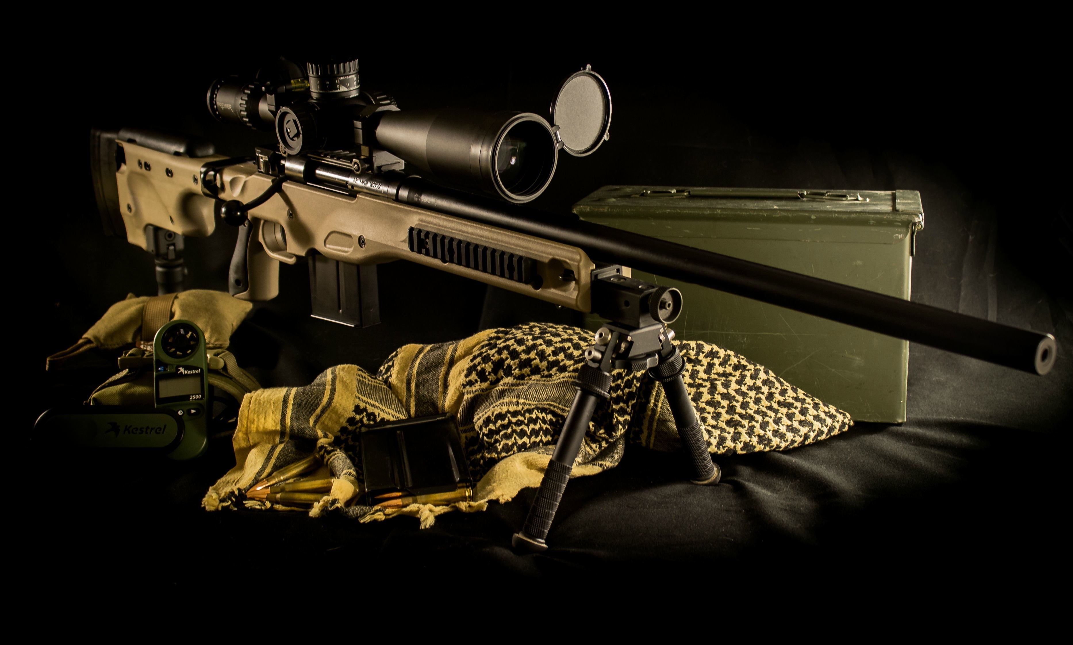 weapons, black, rifle, brown, sniper, hunting, camera - photographic equipment, AE MKIII, close-up, dark, representation, cat, gun, 2K, arts culture and entertainment, HD Wallpaper