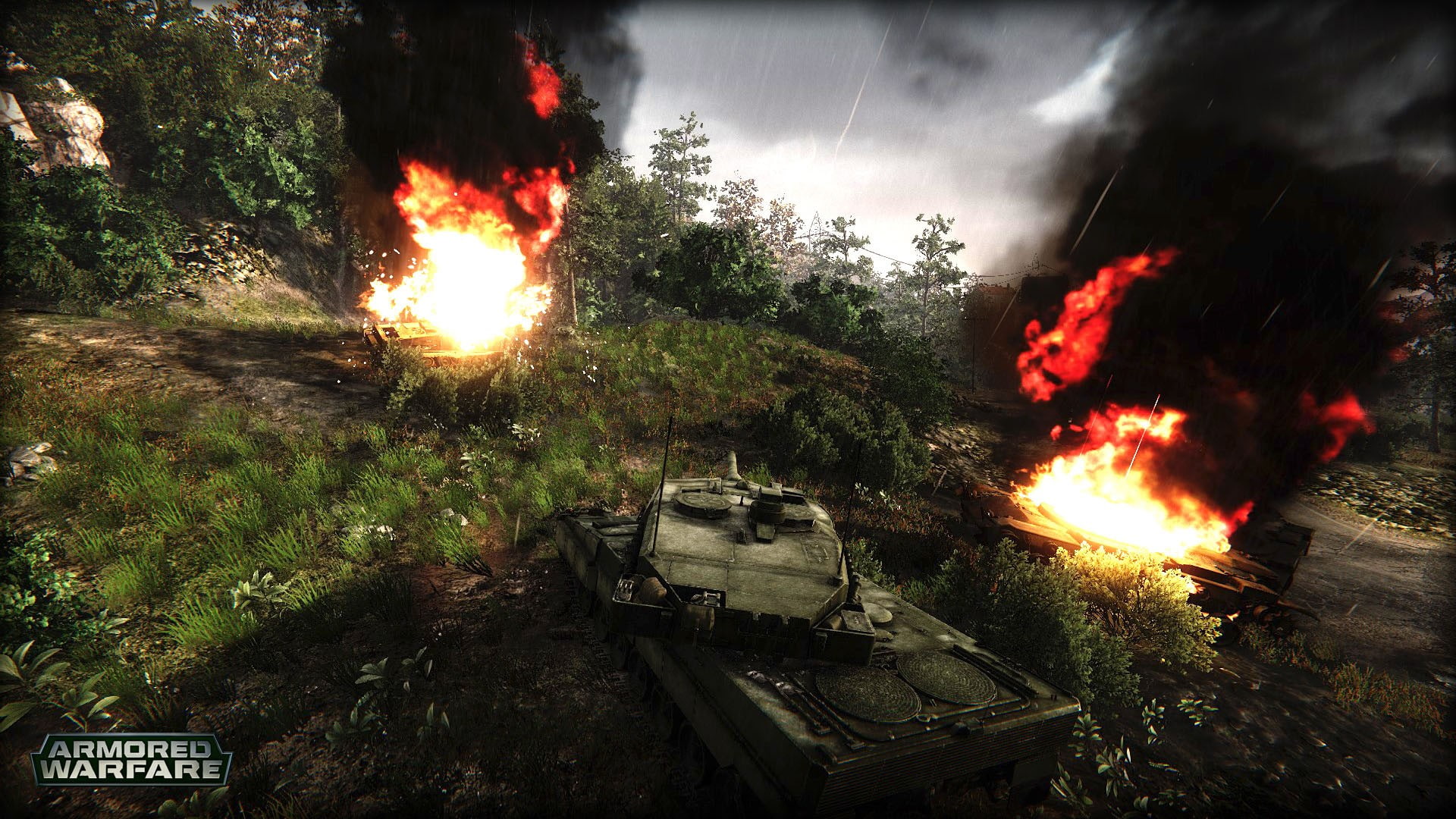 Armored Warfare, smoke - physical structure, flame, fire, environment, accidents and disasters, motor vehicle, mode of transportation, tree, transportation, HD Wallpaper