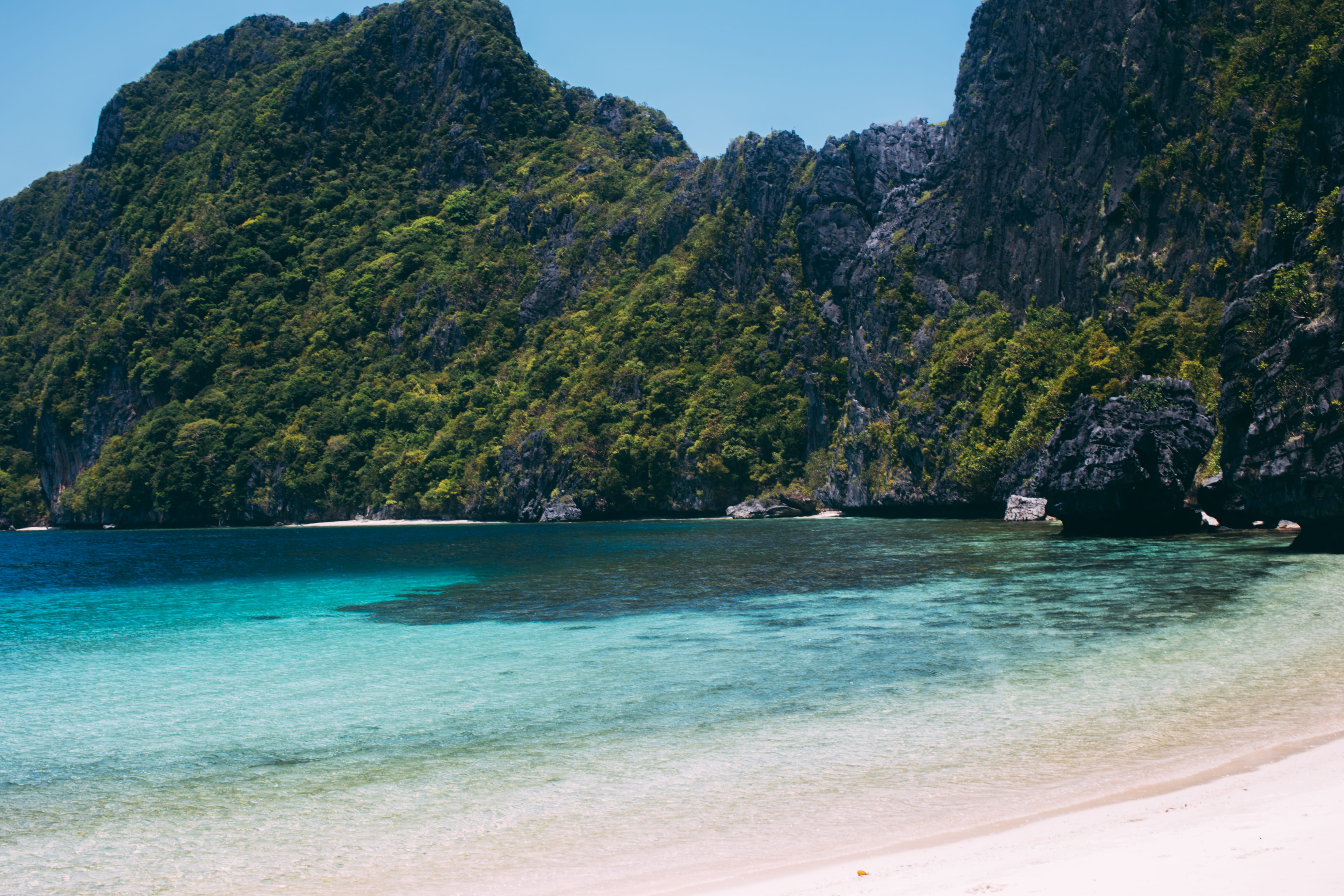 scenics - nature, el nido, non-urban scene, no people, rock, private, swimming, mountain, sand, water, whitesand, land, quiet, idyllic, plant, vacation, HD Wallpaper
