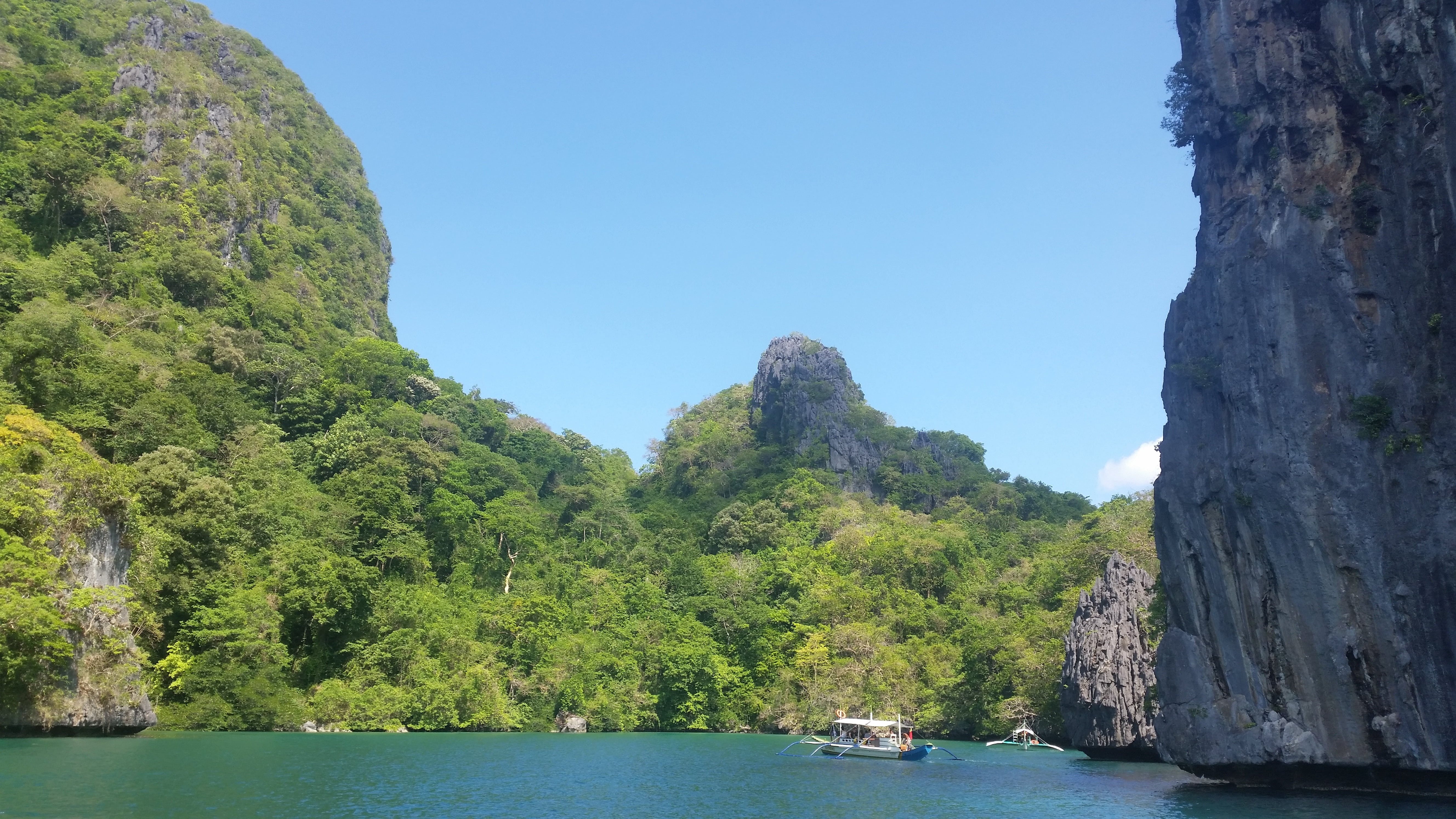 solid, beauty in nature, vacations, sea, philippines, tropical, bay, no people, rock formation, mountain, travel, lagoon, non-urban scene, clear sky, thailand, HD Wallpaper