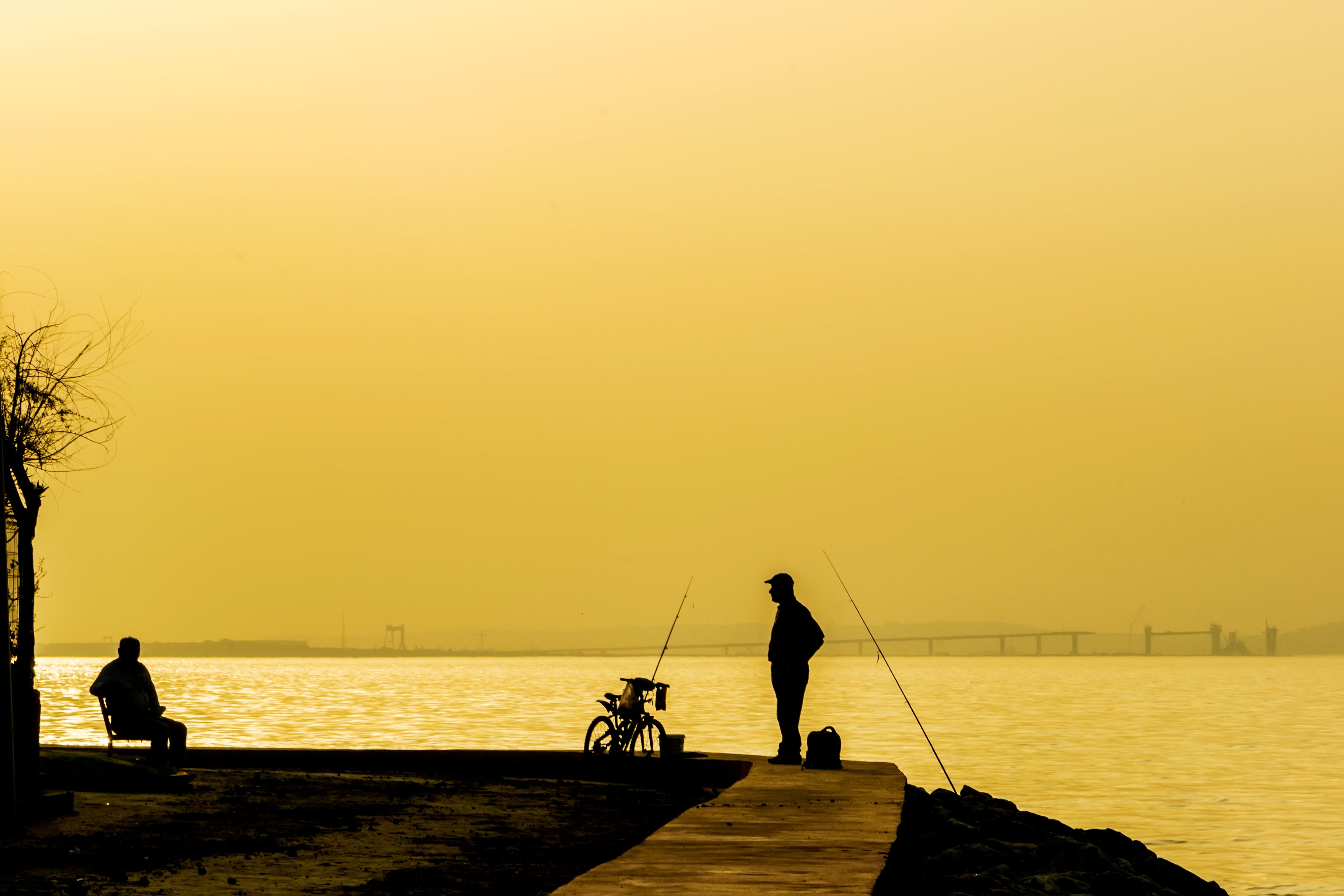 sky, horizon over water, silhouette, day, 4K, natural turkey, sunset, light, scenics - nature, fishing Rod, marine, lifestyles, body, sparkle, front, souvenir, HD Wallpaper