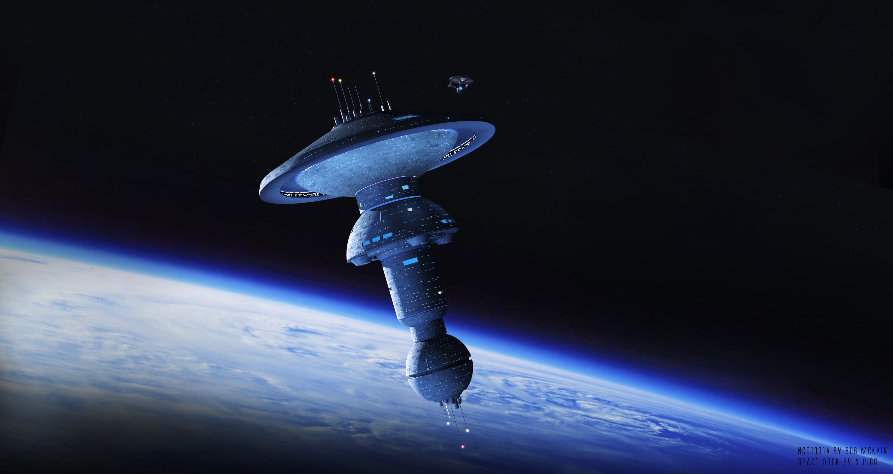 Spacedock, futuristic, digital art, starbase, space, Star Trek, 2K, HD Wallpaper