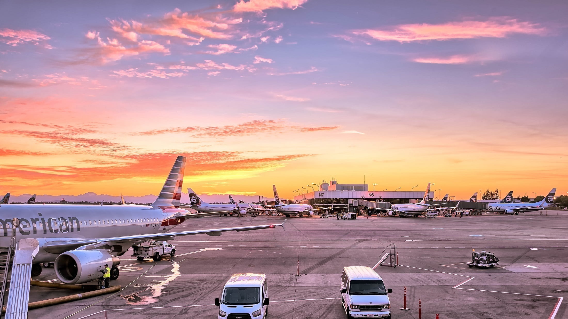 city, commercial Airplane, purple, leaving, sky, aviation, commercial, mode of Transport, service, maintenance, dusk, flight line, airport runway, clouds, HD Wallpaper
