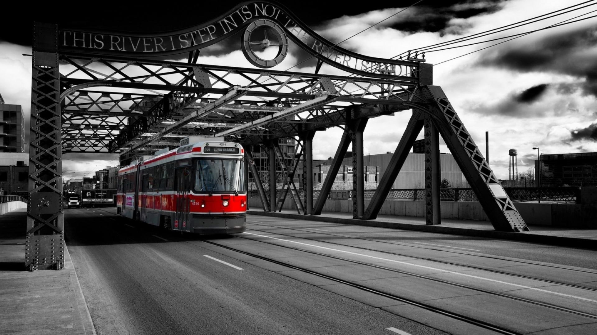 tram, nature and landscapes, sign, bridge, toranto, queen, tracks, 1080P, street, HD Wallpaper
