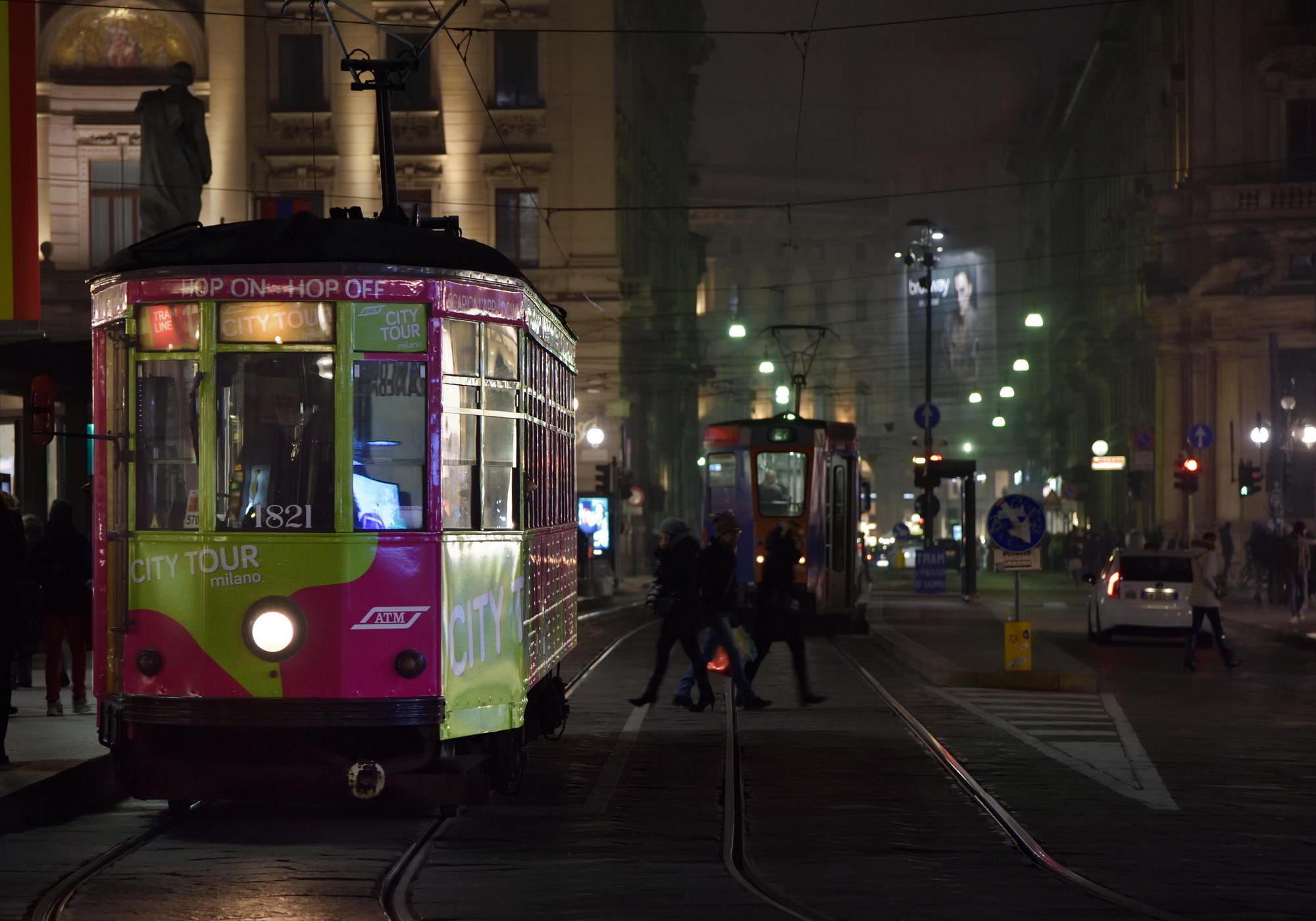 railway, train, trip, mode of transportation, cable car, outdoors, adult, duomo, cityscape, street, evening, purple, transportation, built structure, public transportation, HD Wallpaper