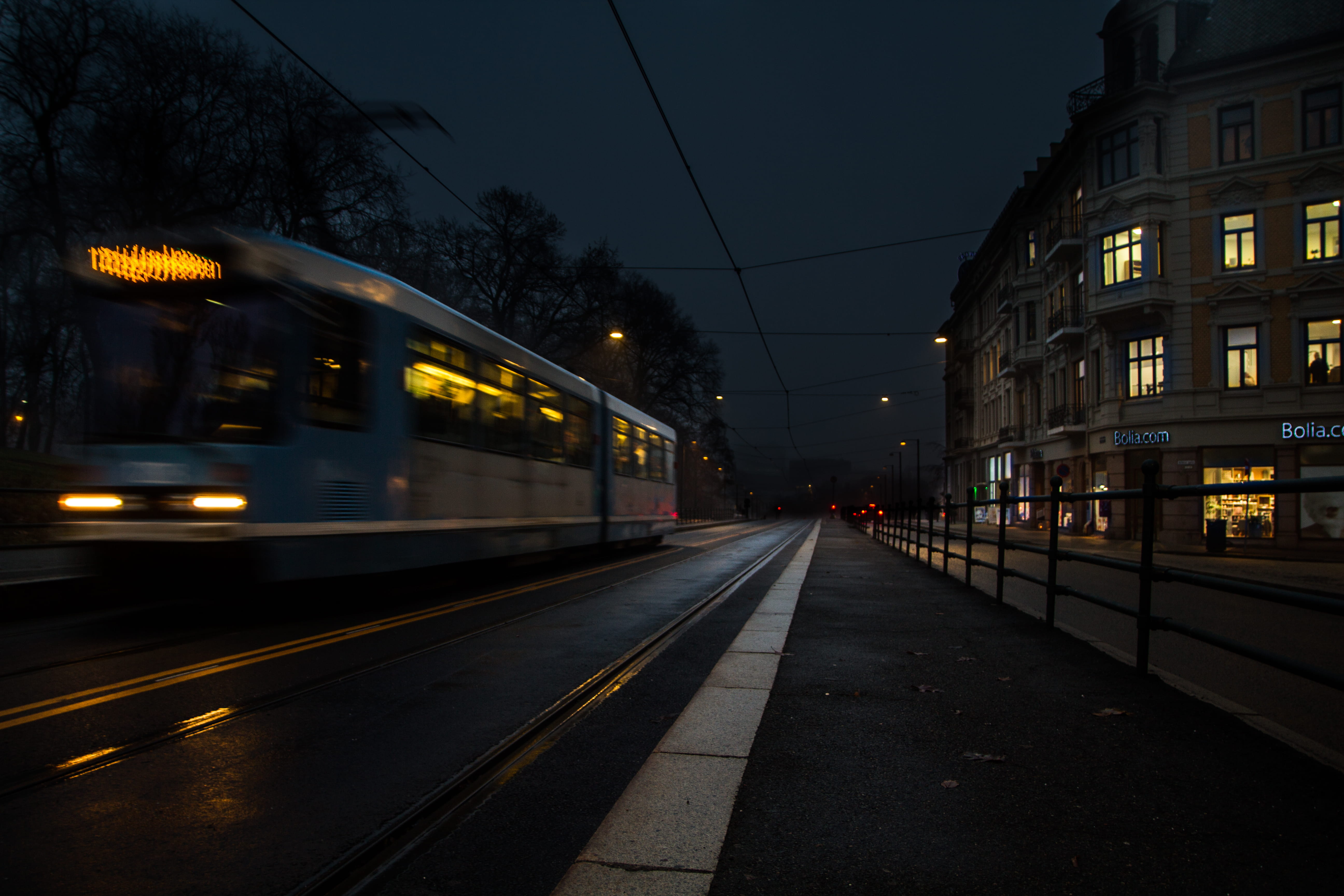 nature, public transportation, no people, street, tracks, building exterior, blurred motion, track, blur, dark, norway, outdoors, city, railroad track, HD Wallpaper
