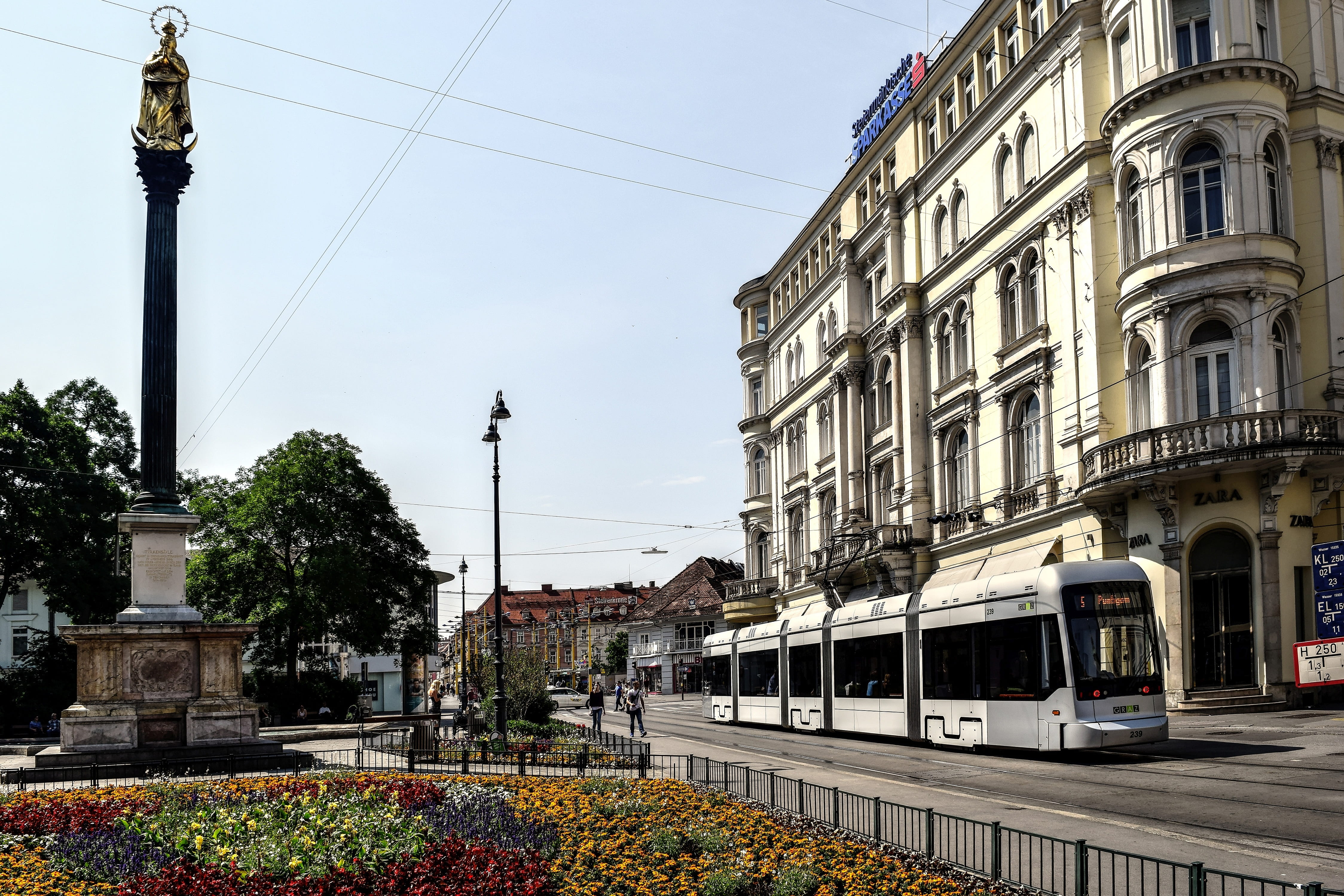 eisernen tor, built structure, street light, plant, transportation, spitze der mariensäule, tram tracks, cable, electricity, no people, 4K, street, nature, HD Wallpaper