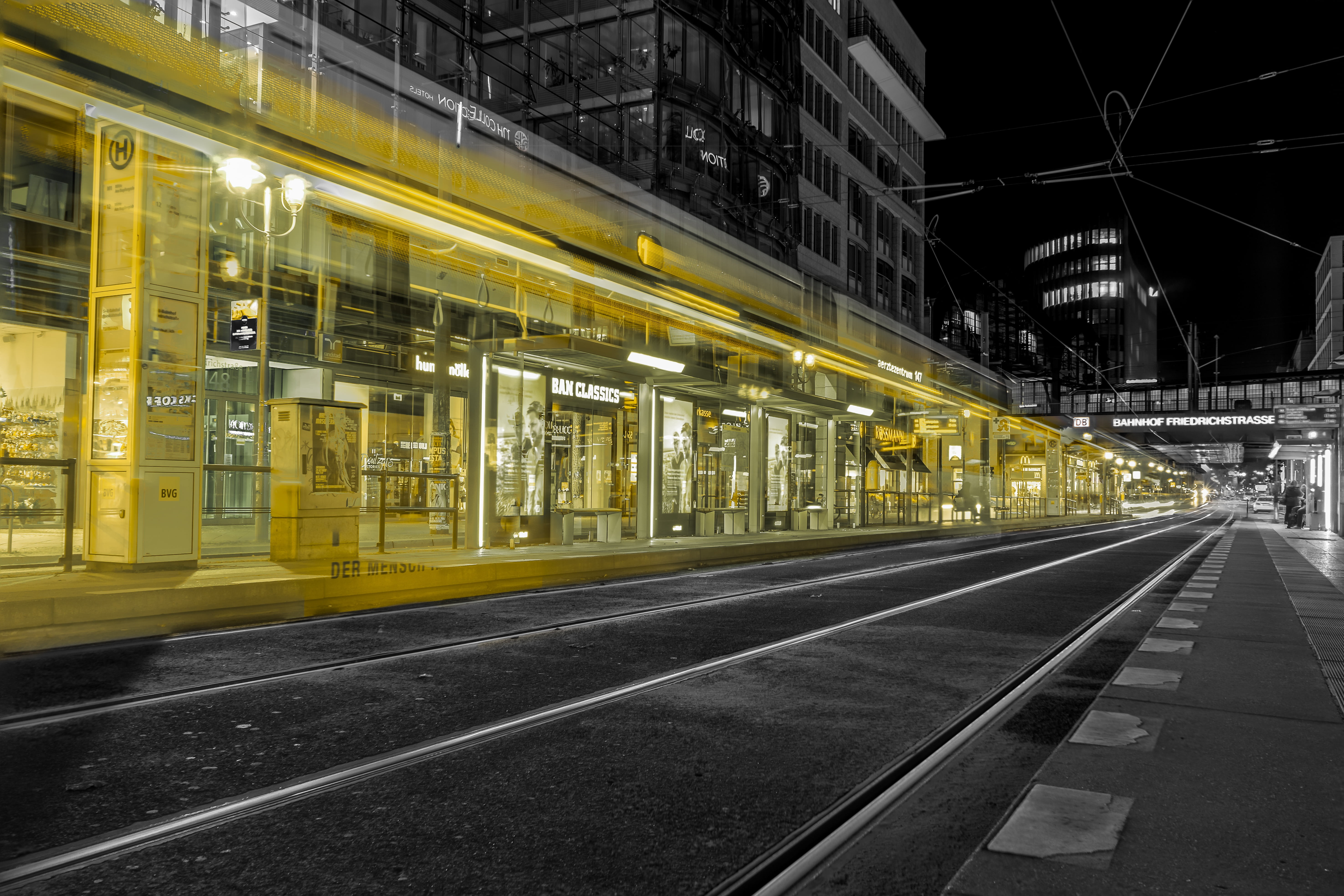 architecture, yellow, night photograph, illuminated, railroad station platform, modern, the way forward, color key, city, mode of transportation, transport, HD Wallpaper