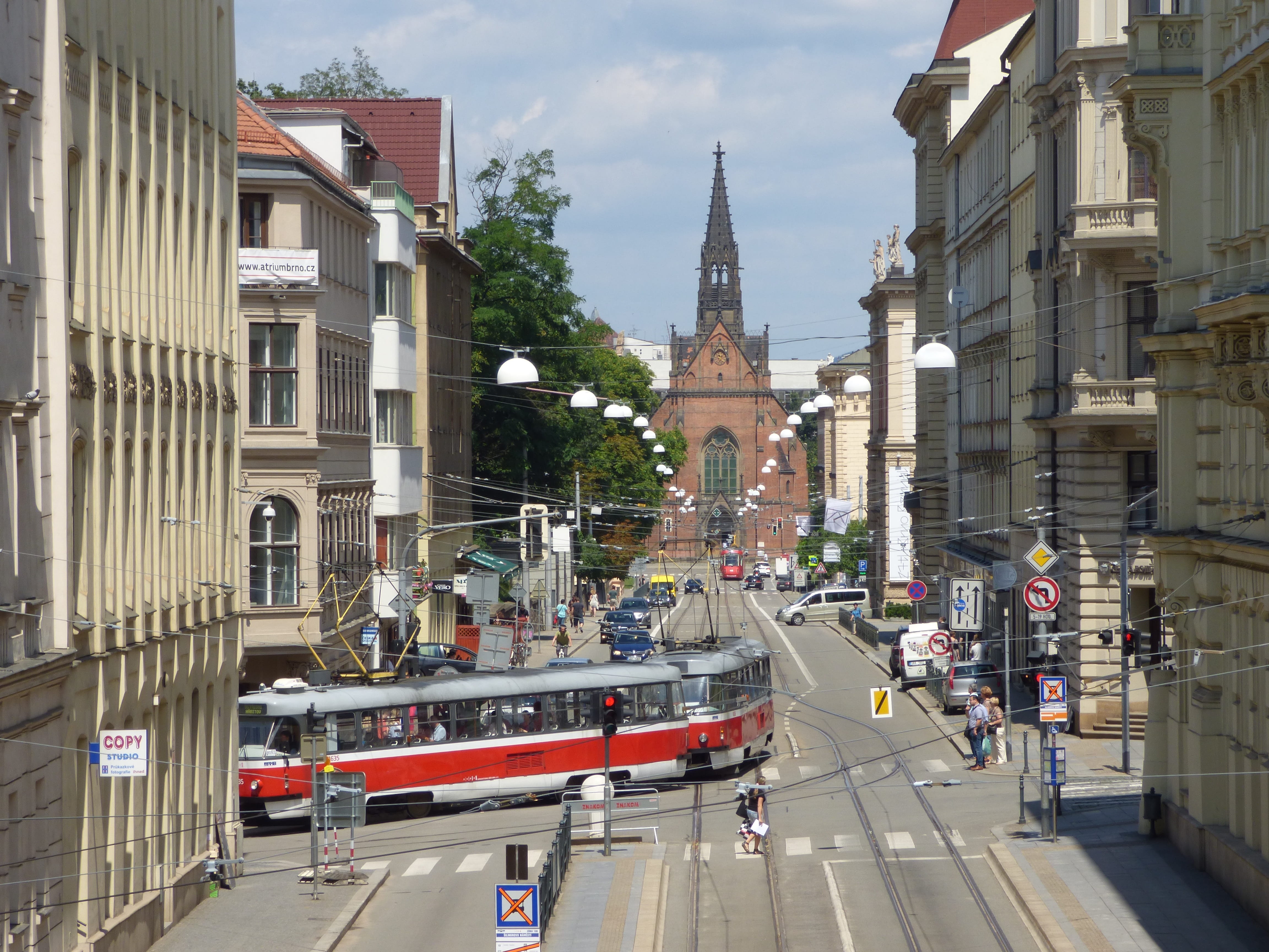 building, outdoors, incidental people, agglomeration, road, travel, czech republic, the city centre, tracks, motor vehicle, car, transportation, city, brno, HD Wallpaper