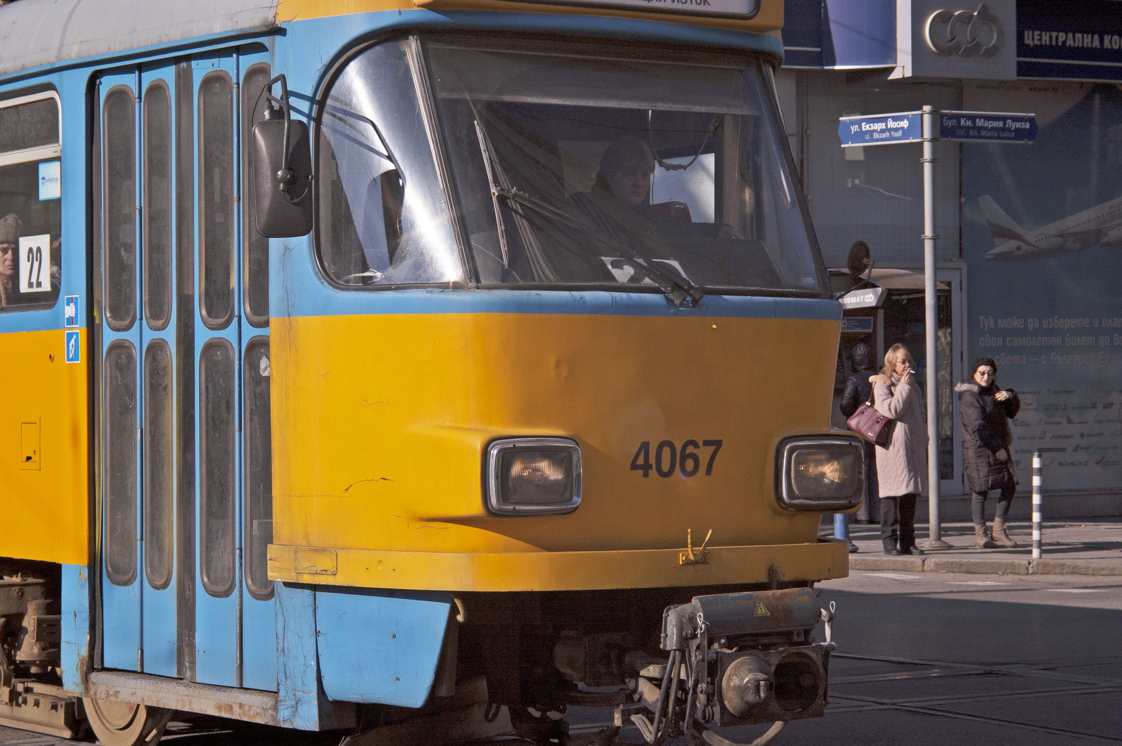 full length, transportation, communication, public transportation, tramway, travel, school bus, street photography, standing, helios 44m, 2K, street scene, HD Wallpaper