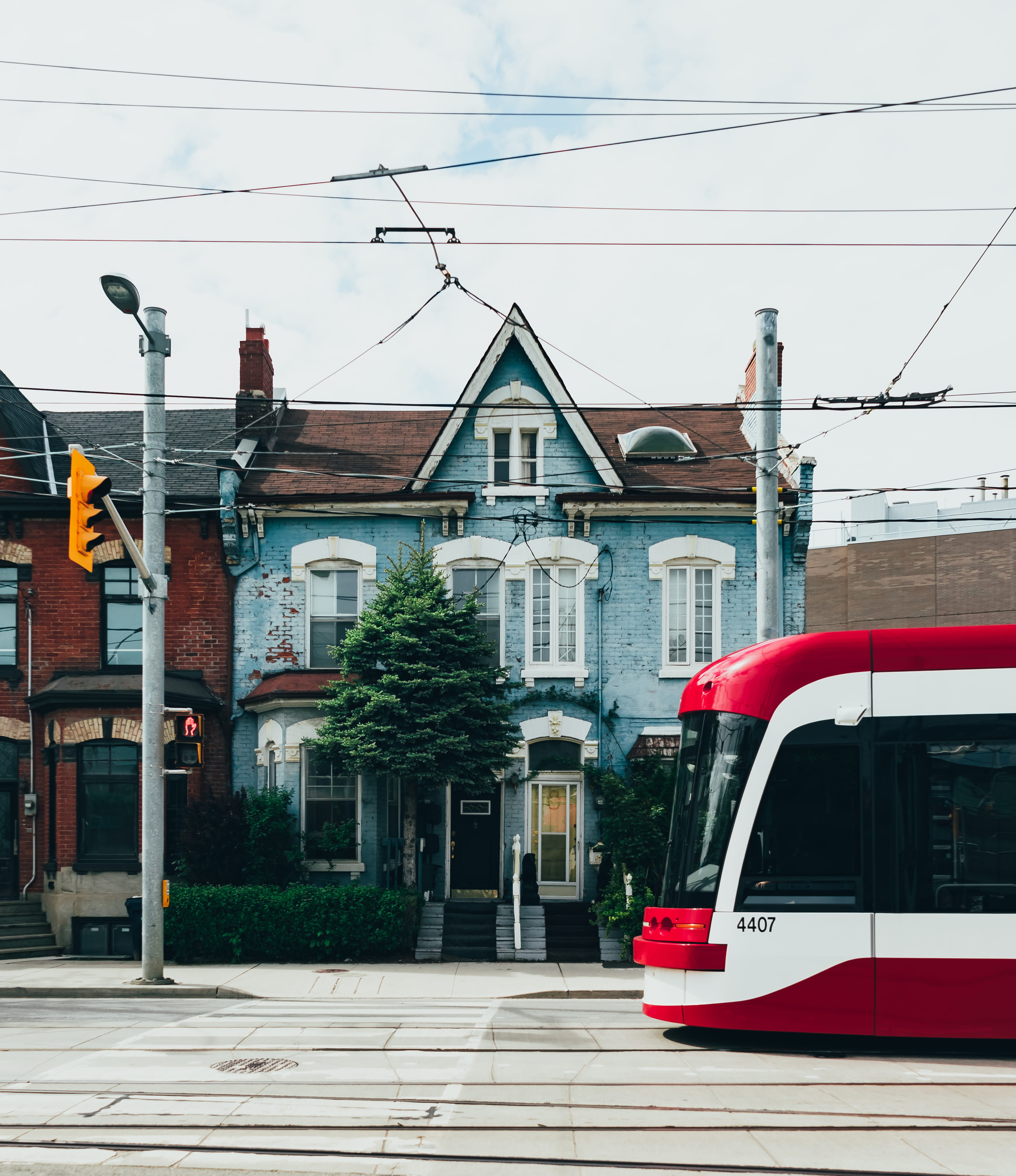 locomotive, car, public transportation, middle, houses, architecture, buildings, urban, tram, building exterior, nature, building, train, road, public transport, Phone HD Wallpaper