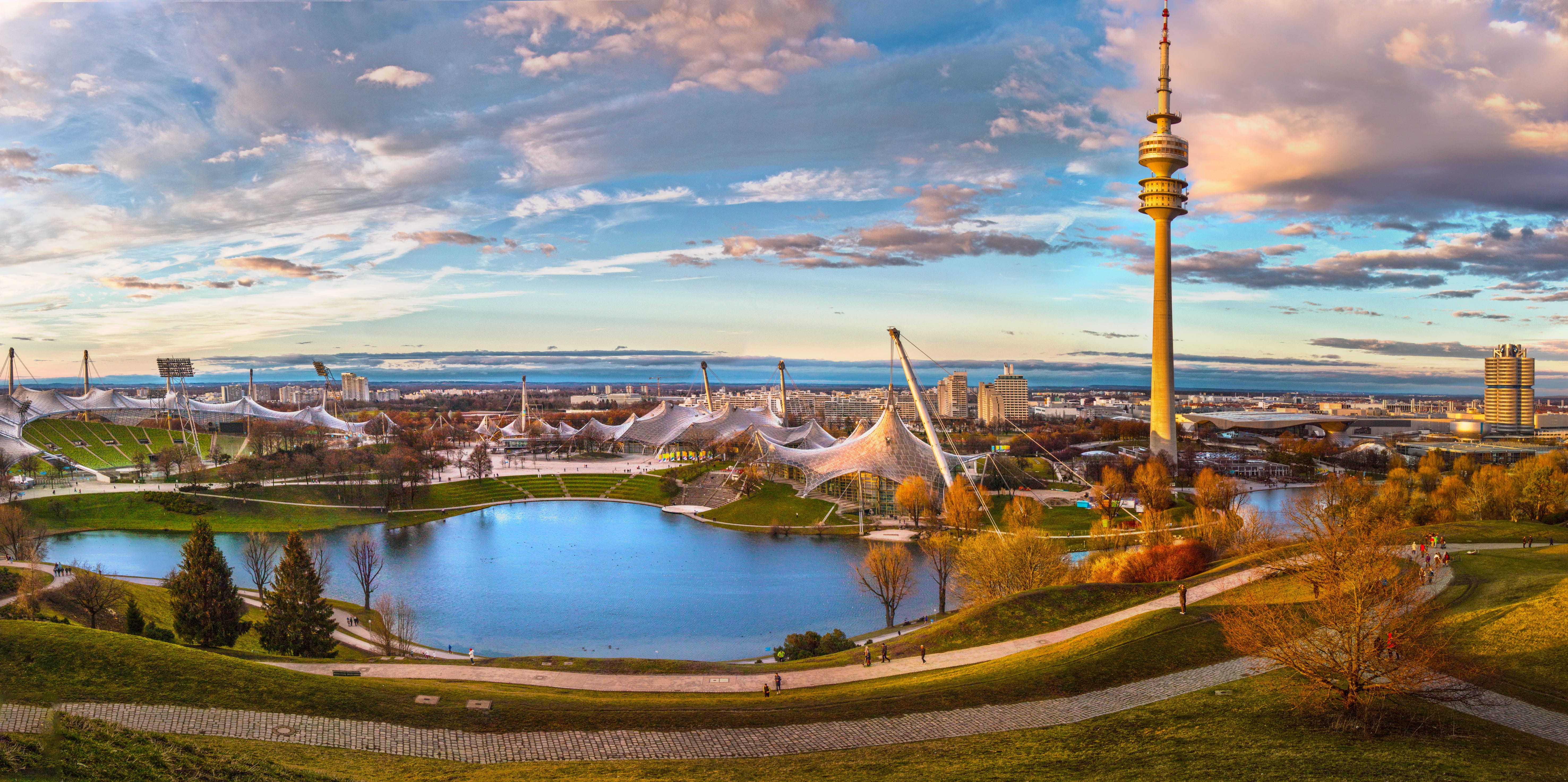 city, blue, beside, government, built structure, olympia tower, transportation, cloud - sky, summer, 5K, building, tower, manicured lawn, connection, scenic, HD Wallpaper