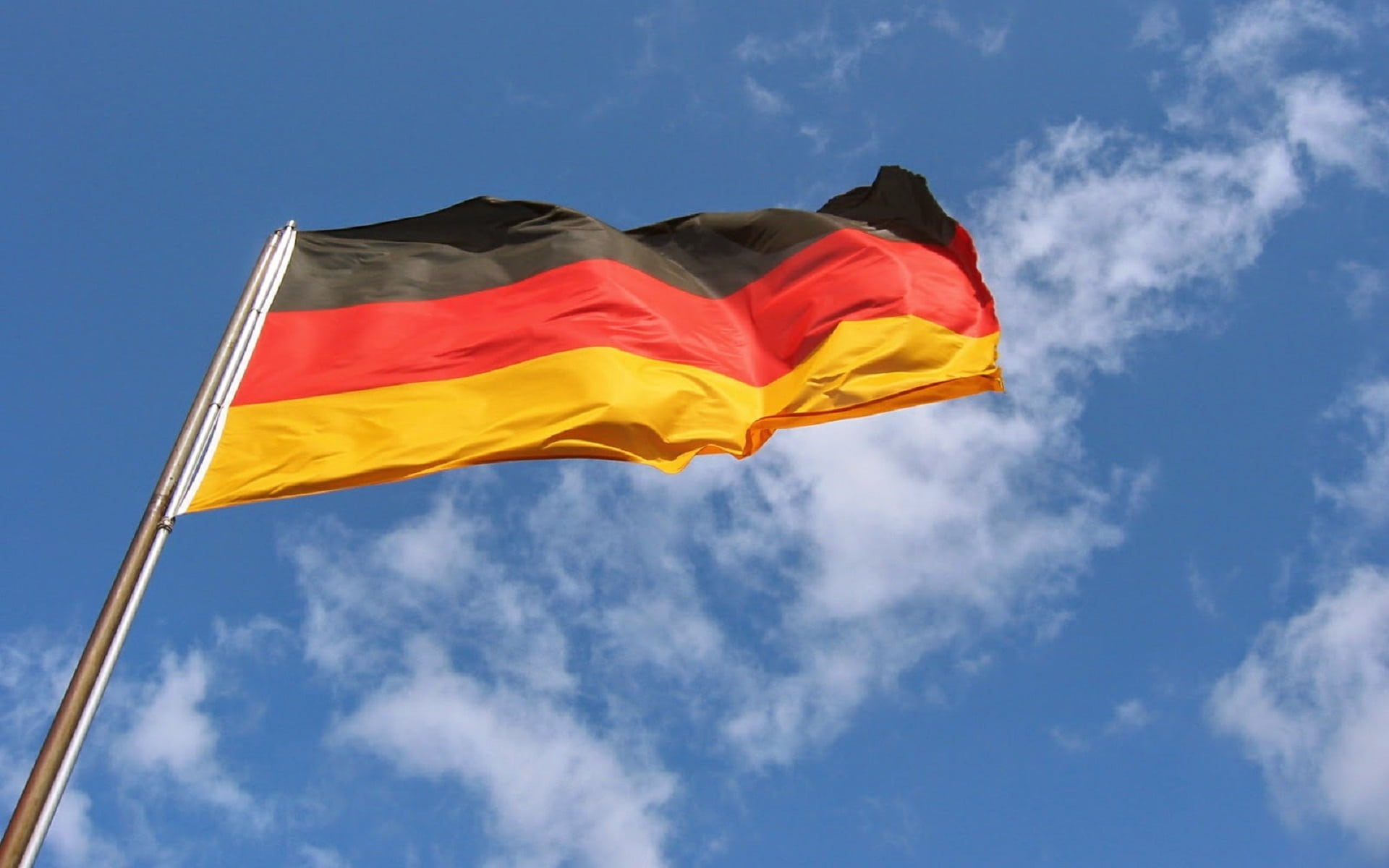 outdoors, wind, country, no people, low angle view, nation, red, environment, symbol, breeze, flag, banner, patriotism, cloud - sky, sky, blue, day, emotion, HD Wallpaper