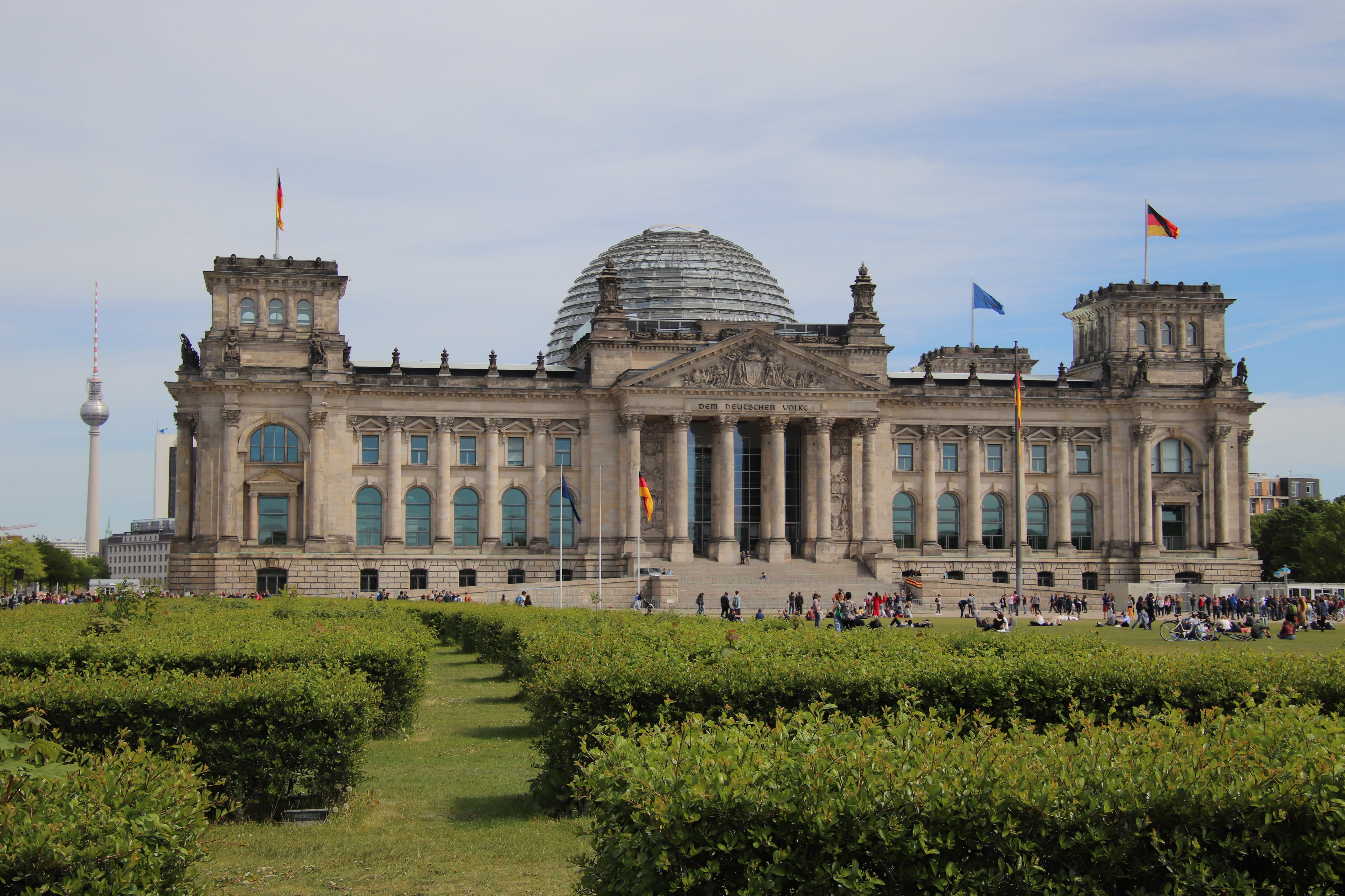 parliament, capital, city, the german volke, the past, sky building, germany, travel, sky, house facade, incidental people, outdoors, grass, day, cloud, HD Wallpaper