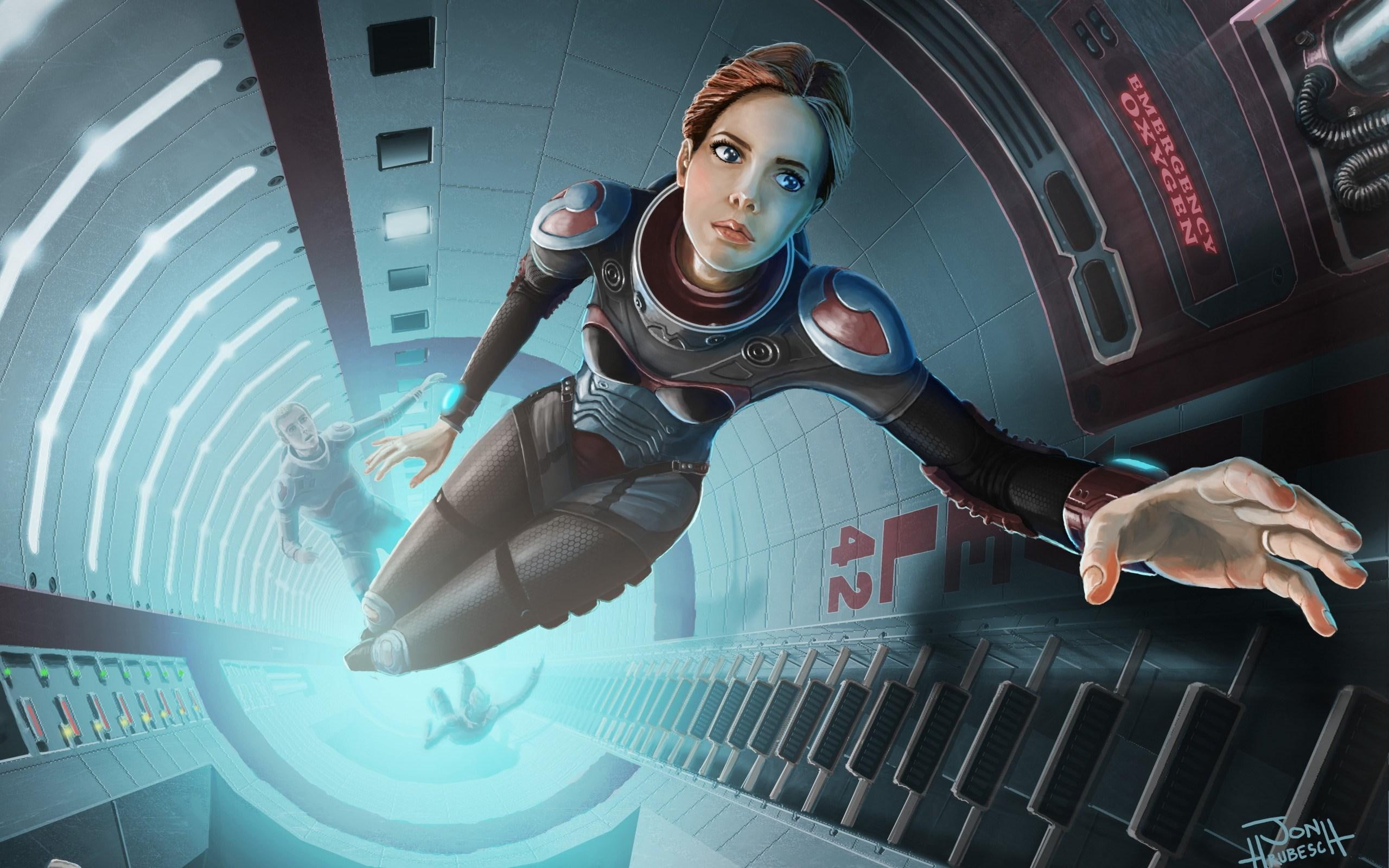 space, boy, 2K, girl, astronaut, ship, art, HD Wallpaper