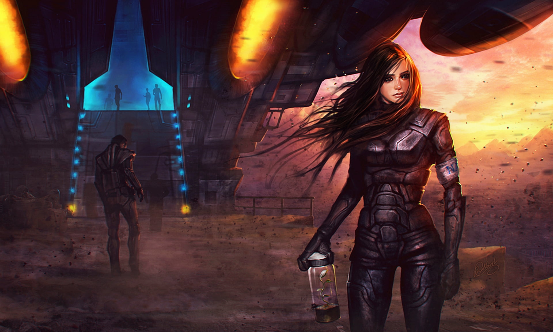 alien, digital composite, beautiful, space, judgment Day - Apocalypse, 1080P, weapon, people, adult, front view, imagination, video Game, young women, HD Wallpaper