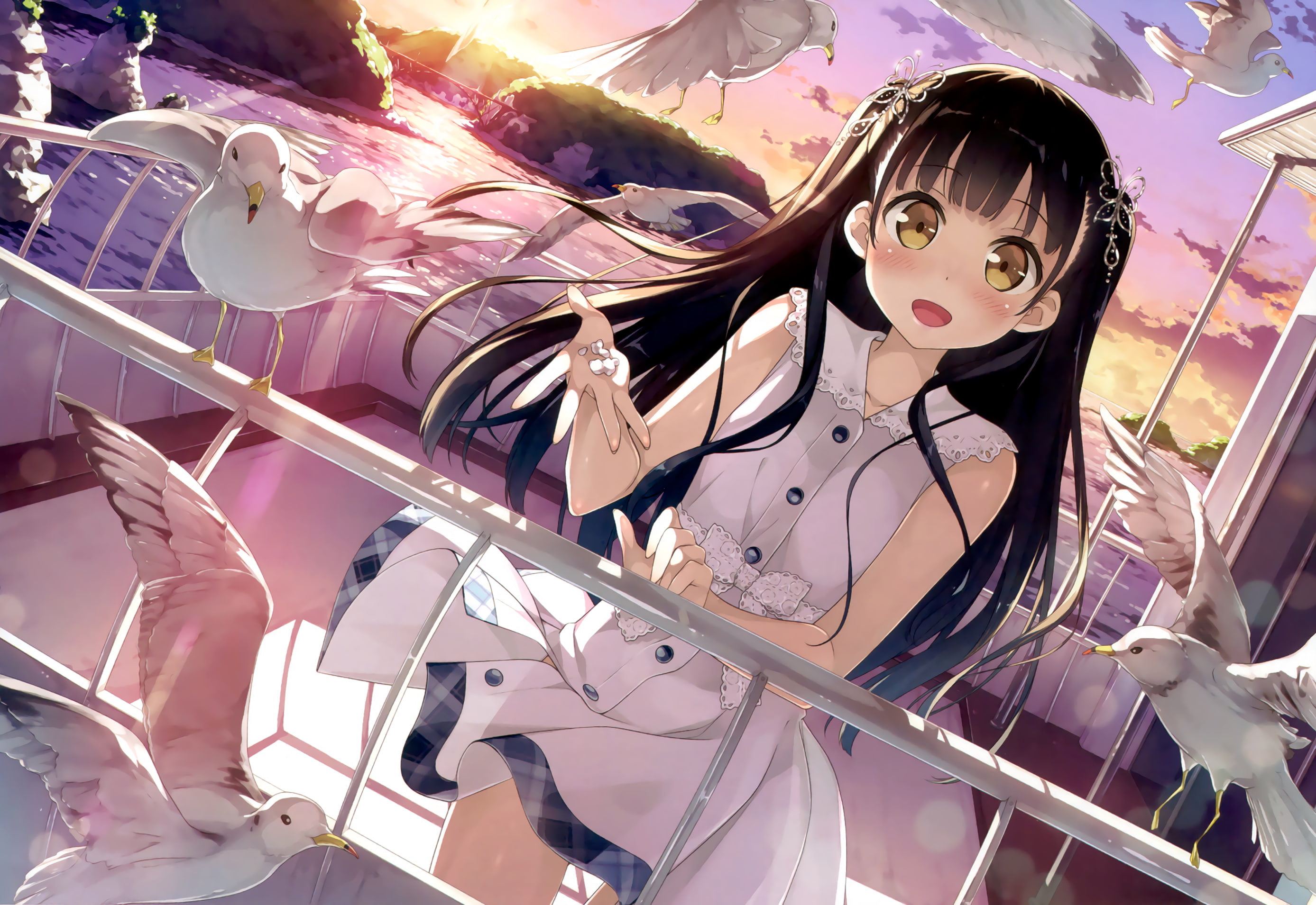 sunlight, long hair, black hair, ship, women, Anime, day, real people, retail display, one person, lifestyles, artist kantoku, indoors, leisure activity, HD Wallpaper