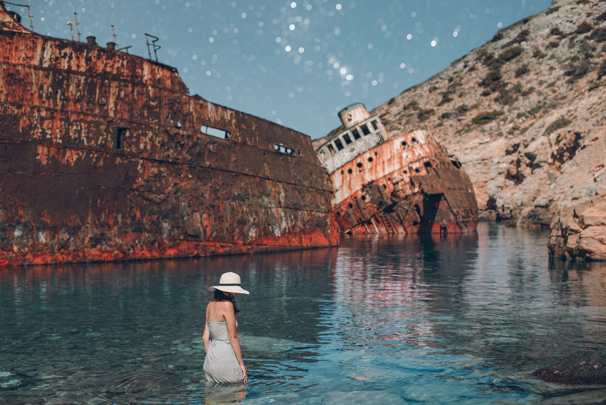 the situation, The Island Of Amorgos, Amorgos Island, The Aegean sea, 1080P, girl, sea, rusty ships, Greece, shipwreck, Aegean Sea, HD Wallpaper