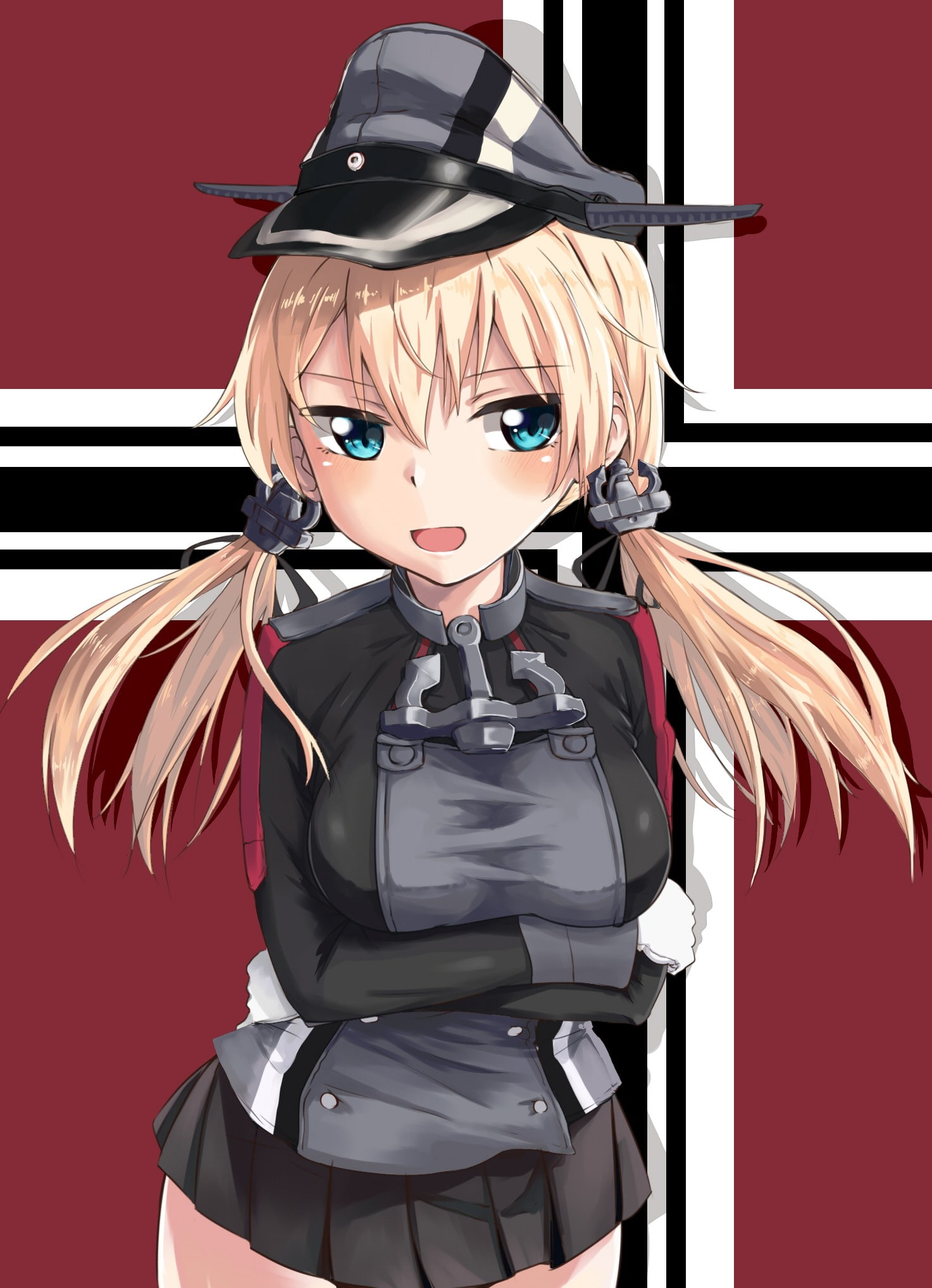 anime girls, blonde, Prinz Eugen (KanColle), blue eyes, anime, long hair, hat, 1080P, Kantai Collection, Phone HD Wallpaper