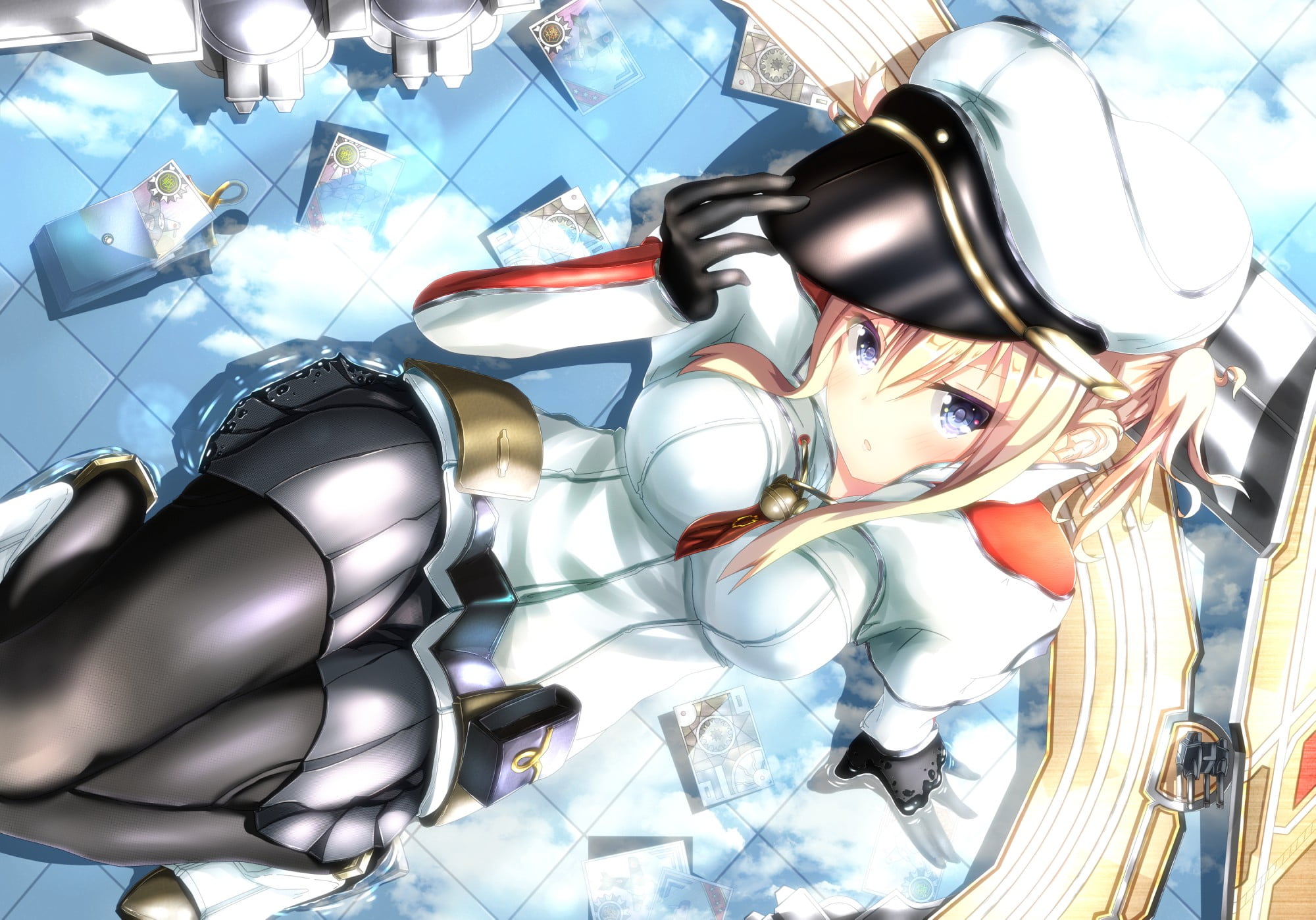 blue eyes, close-up, nature, household equipment, metal, no people, blonde, table, Kantai Collection, uniform, silver colored, choice, representation, high angle view, HD Wallpaper