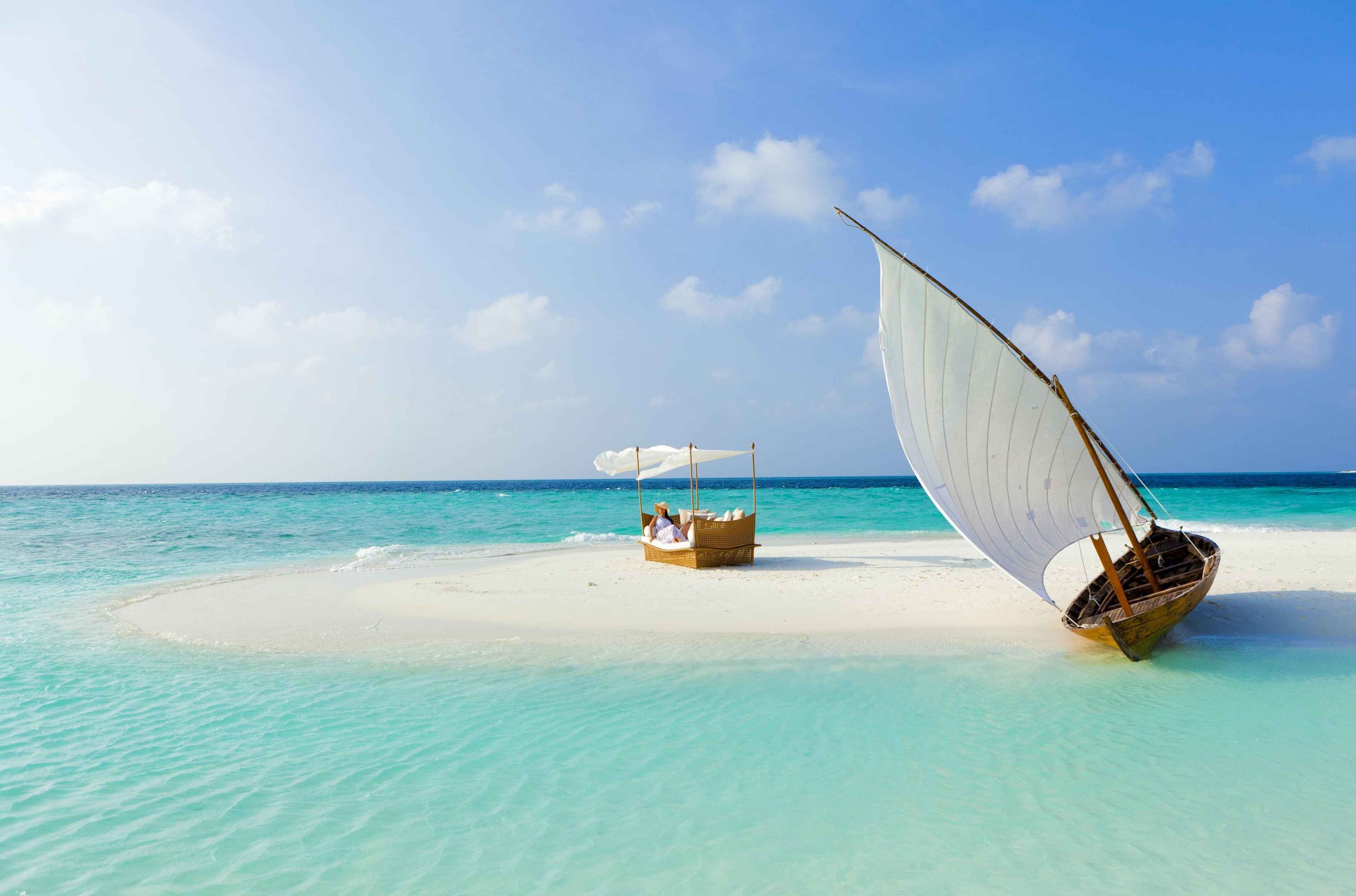 travel, baros maldives 4k download hd  for desktop, travel destinations, mode of transportation, beach, sailboat, outdoors, luxury, turquoise colored, day, HD Wallpaper