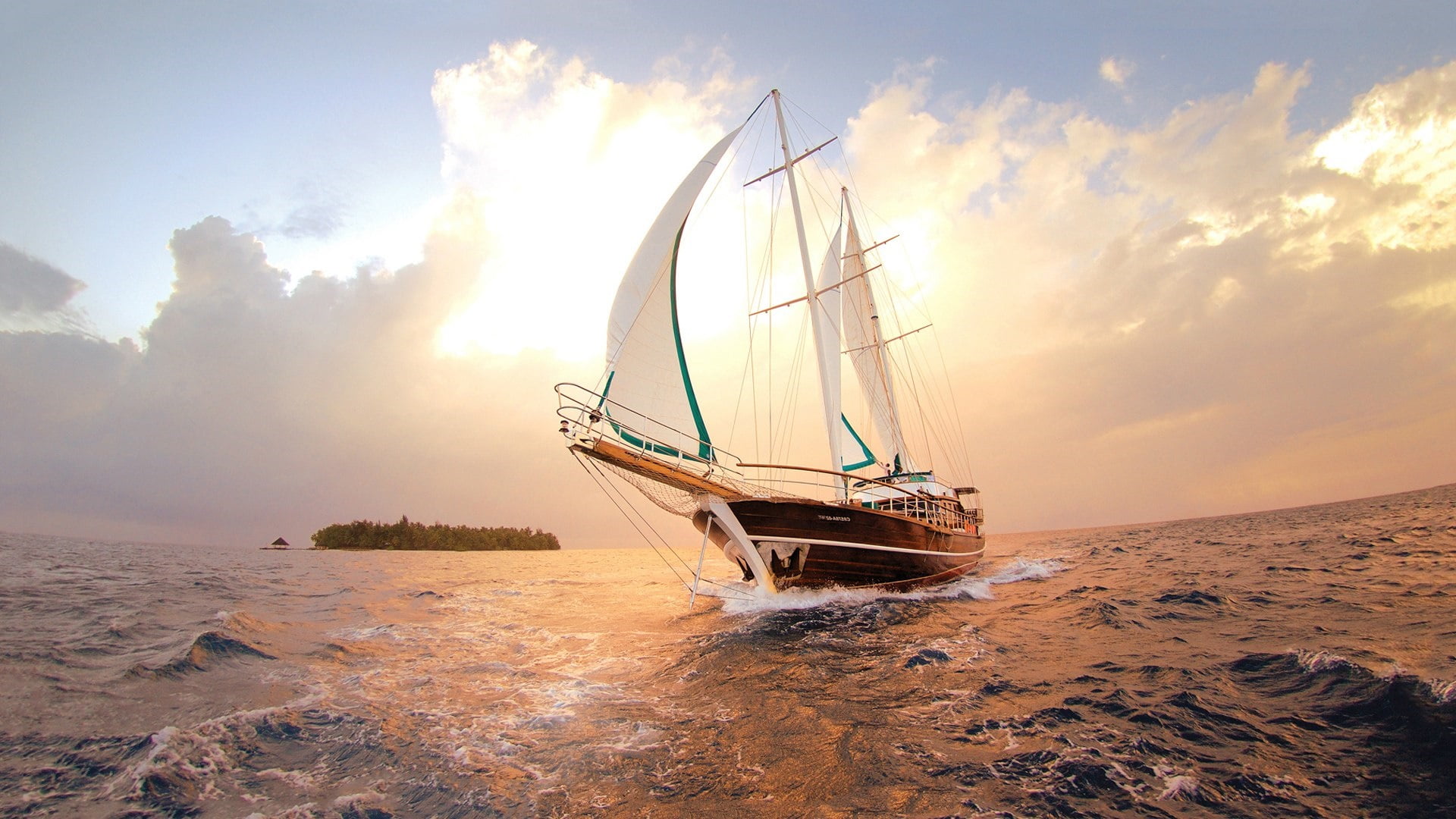 sunset, beauty in nature, no people, ship, beach, calm, scenics - nature, transportation, sky, ocean, 1080P, island, travel, land, boat, dhow, sailing, HD Wallpaper