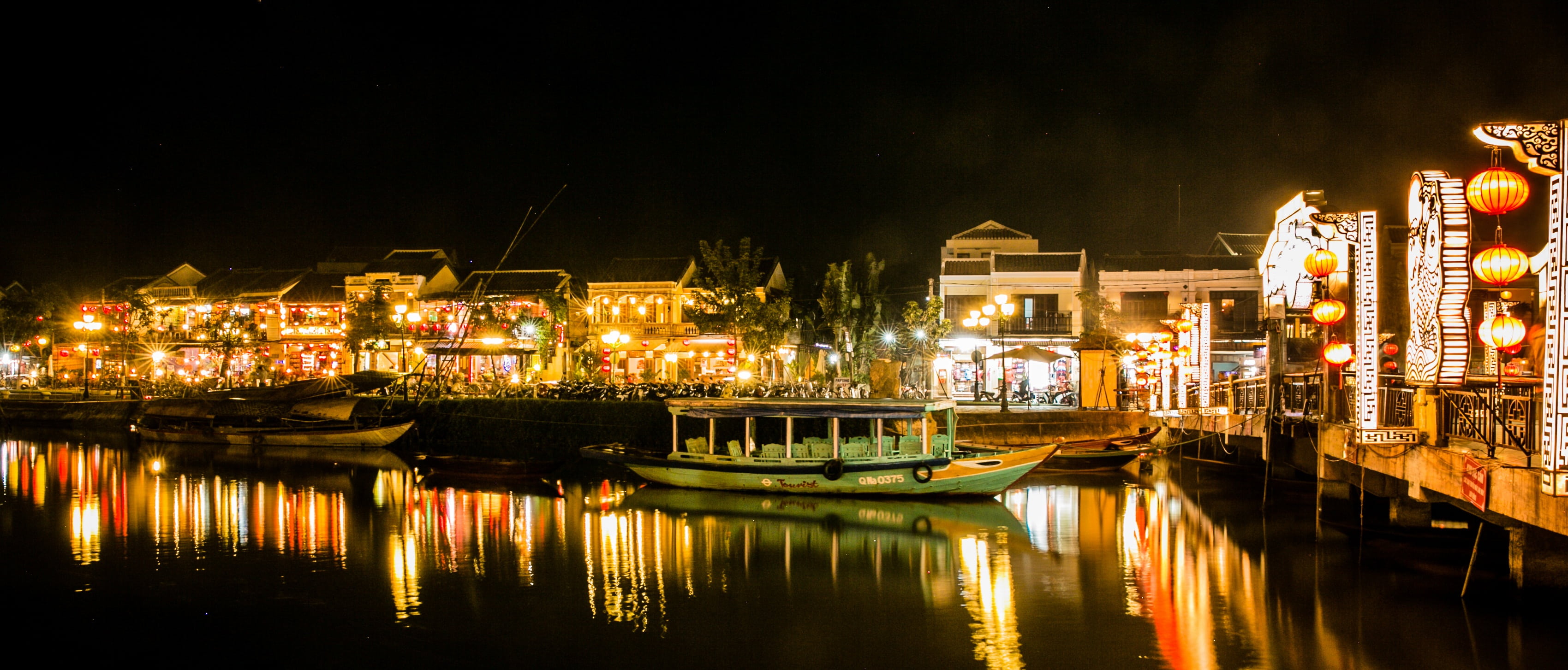 nature, hoi an, travel destinations, asia, building exterior, reflection, illuminated, nighttime, river, 2K, city, waterfront, sailboat, park, nightlife, HD Wallpaper