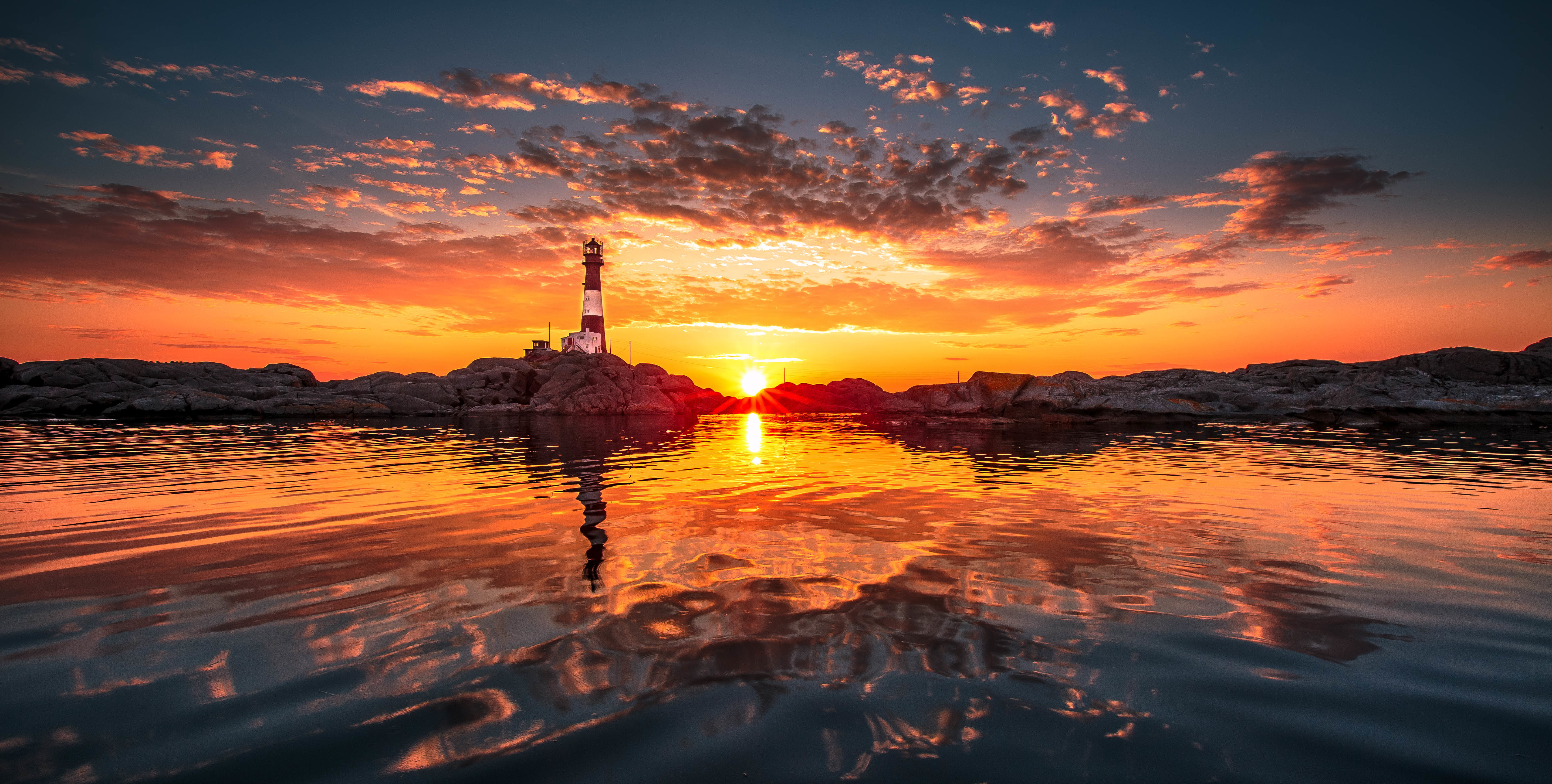 5K, Stones, Sunset, Beach, Lighthouse, 5K, HD Wallpaper