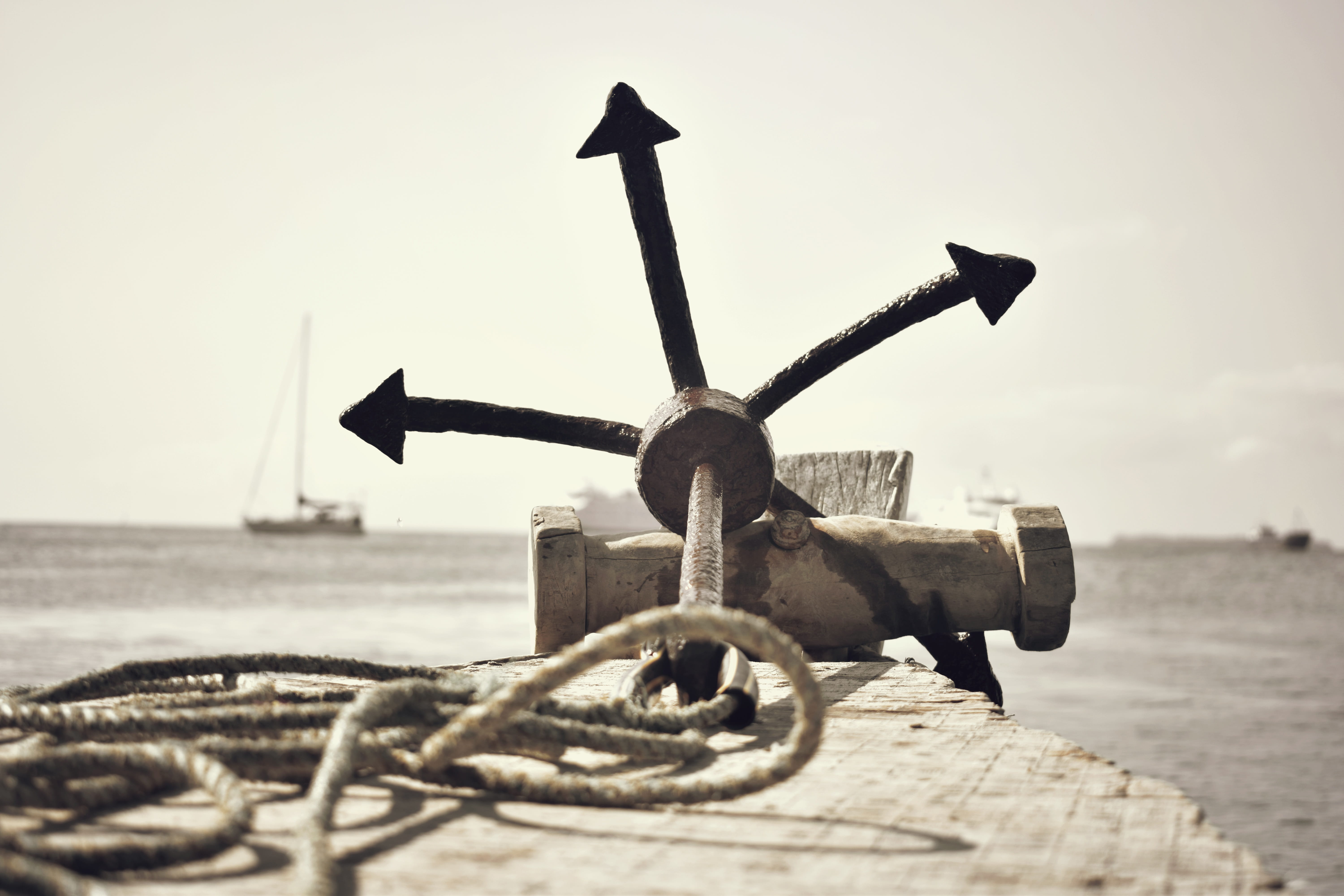boat, focus on foreground, ocean, security, tanzania, rope, 5K, transportation, coast, nature, blue, close-up, outdoors, water, sail, sea, land, summer, HD Wallpaper