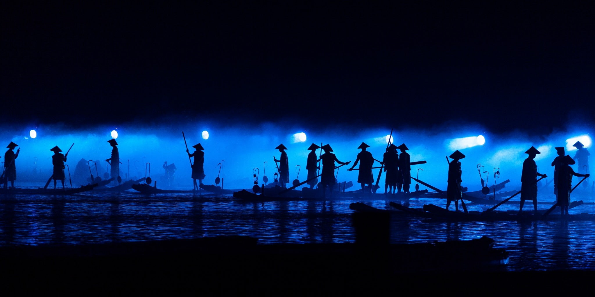 lights, boat, fishermen, 1080P, night, HD Wallpaper